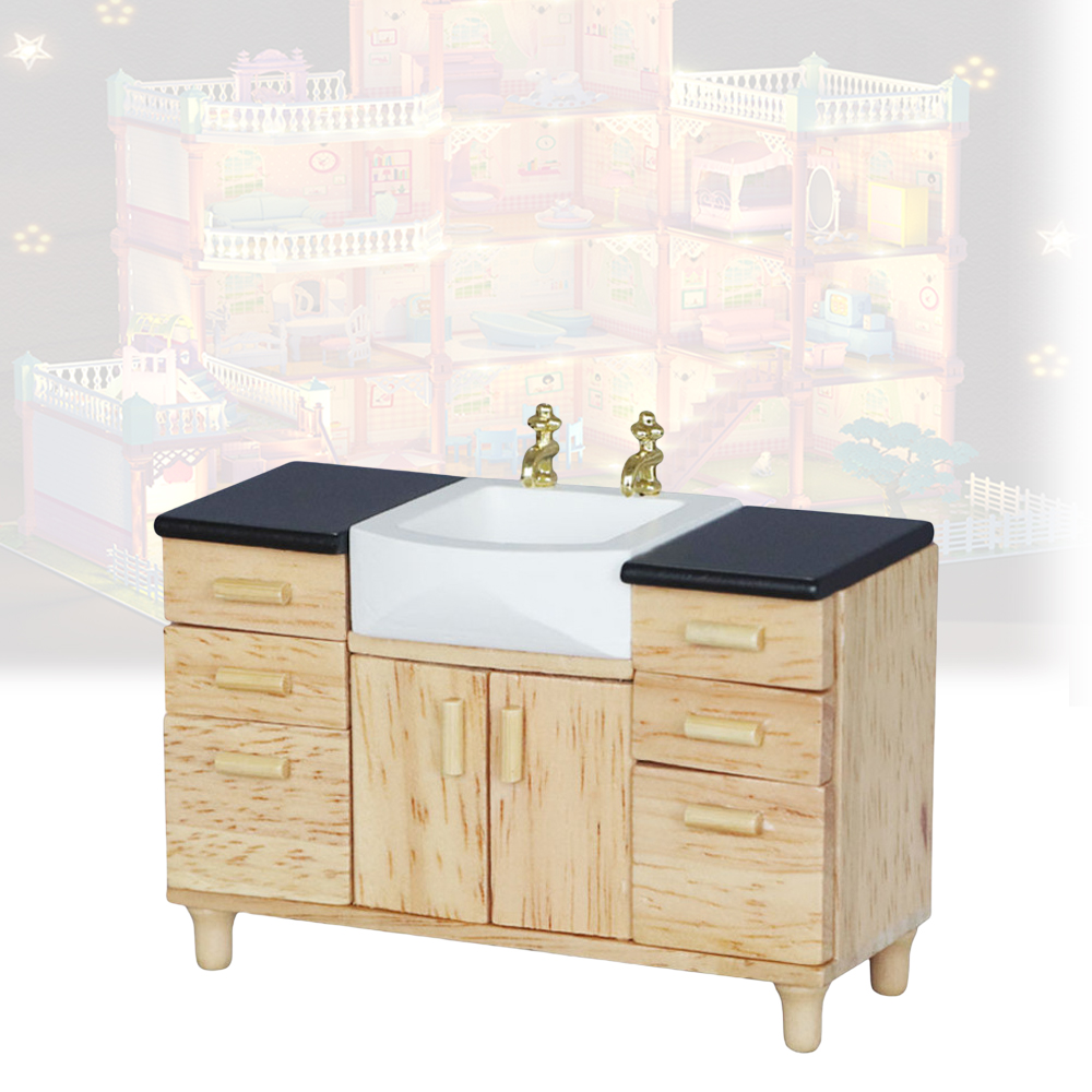 FUNNYFAIRYE 1:12 Dollhouse Mini Furniture Miniature Modern Wooden Sink Unit Cabinet Doll House Accessories