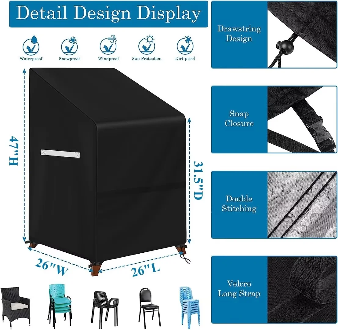 STARTWO Outdoor Stacking Chair Covers Waterproof Patio Furniture Cover Stacked Chairs & Lounge Chair Cover Fits for 4-6 Stackable Chairs
