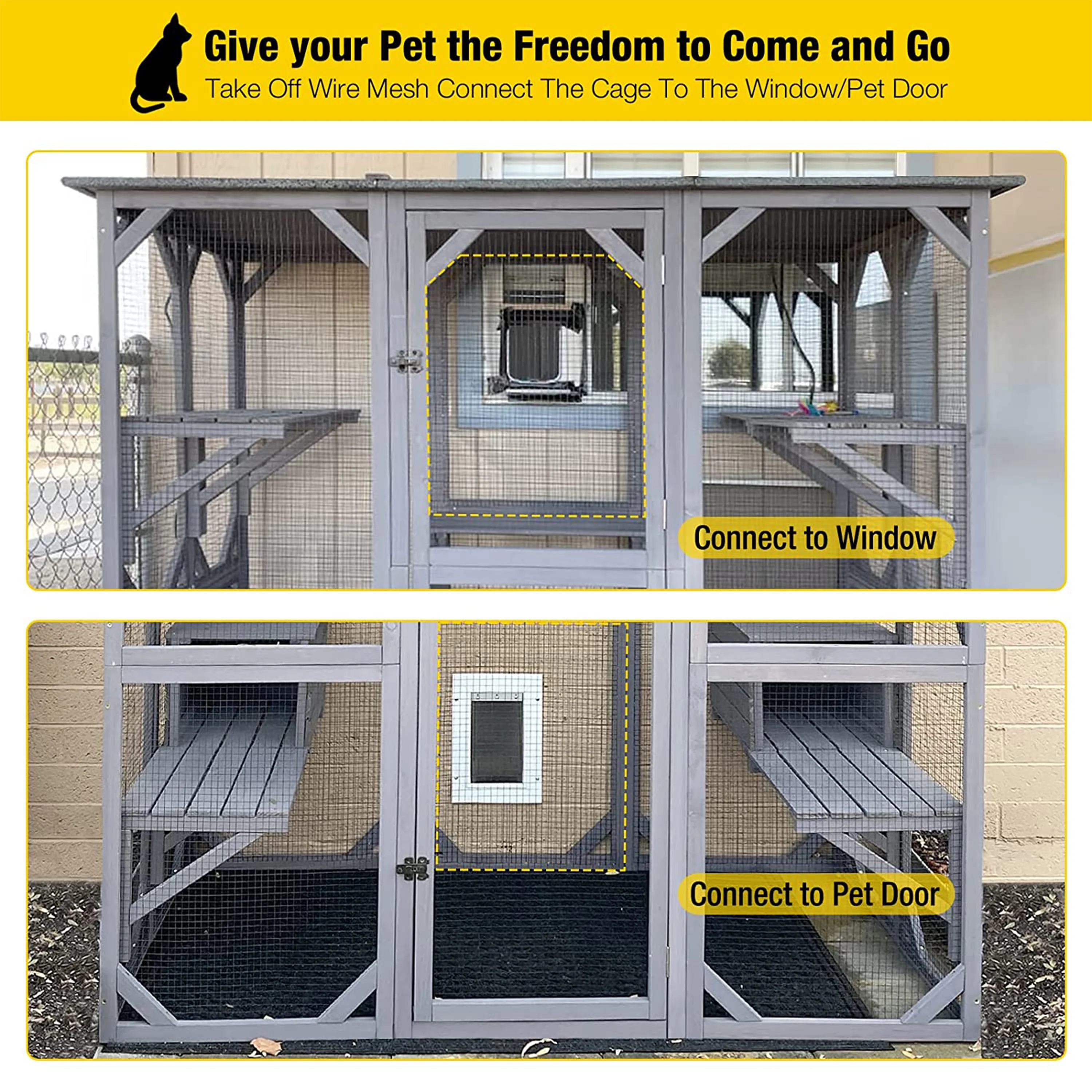 Morgete Cat Enclosure, 5-Platform Cat House Outdoor with Asphalt Roof, Wooden, 71 in