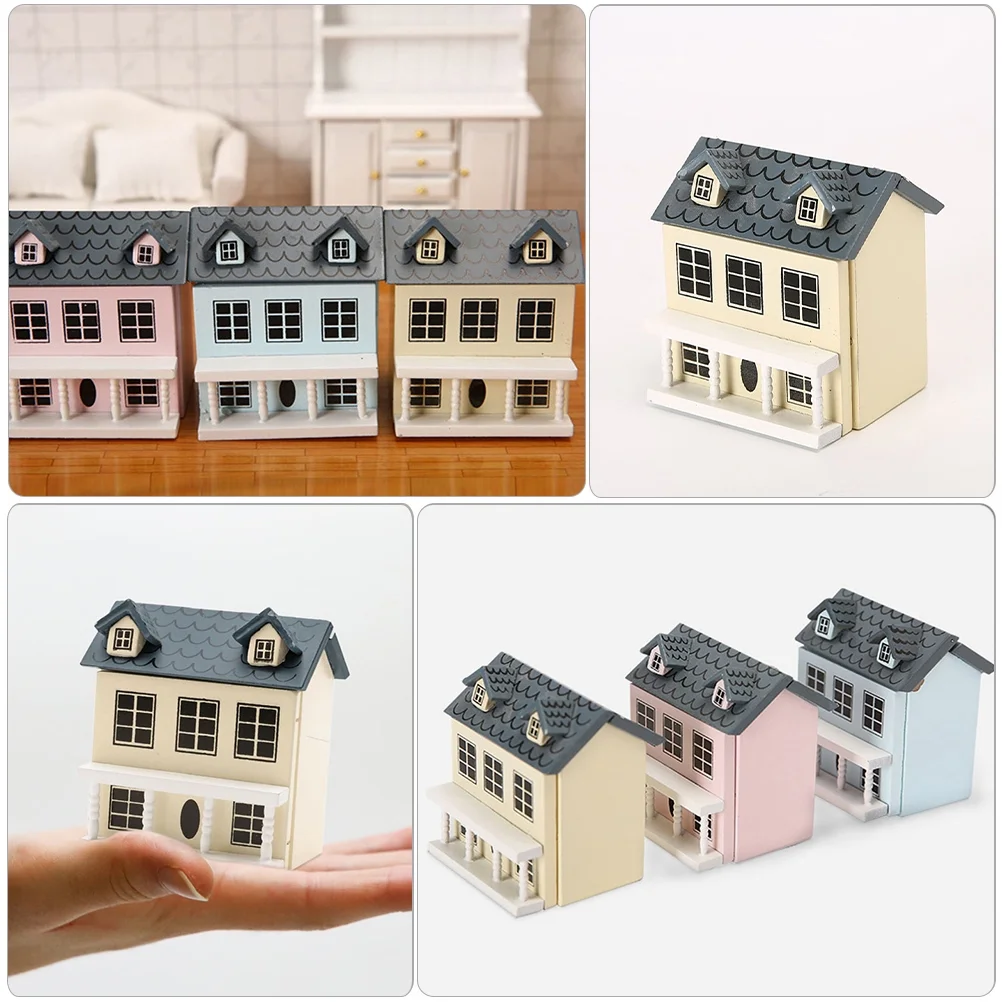 Set of 3 Villa Small House Miniature Furniture Tiny Decor Wood Doll Houses Gingerbread Kits for Kids Child