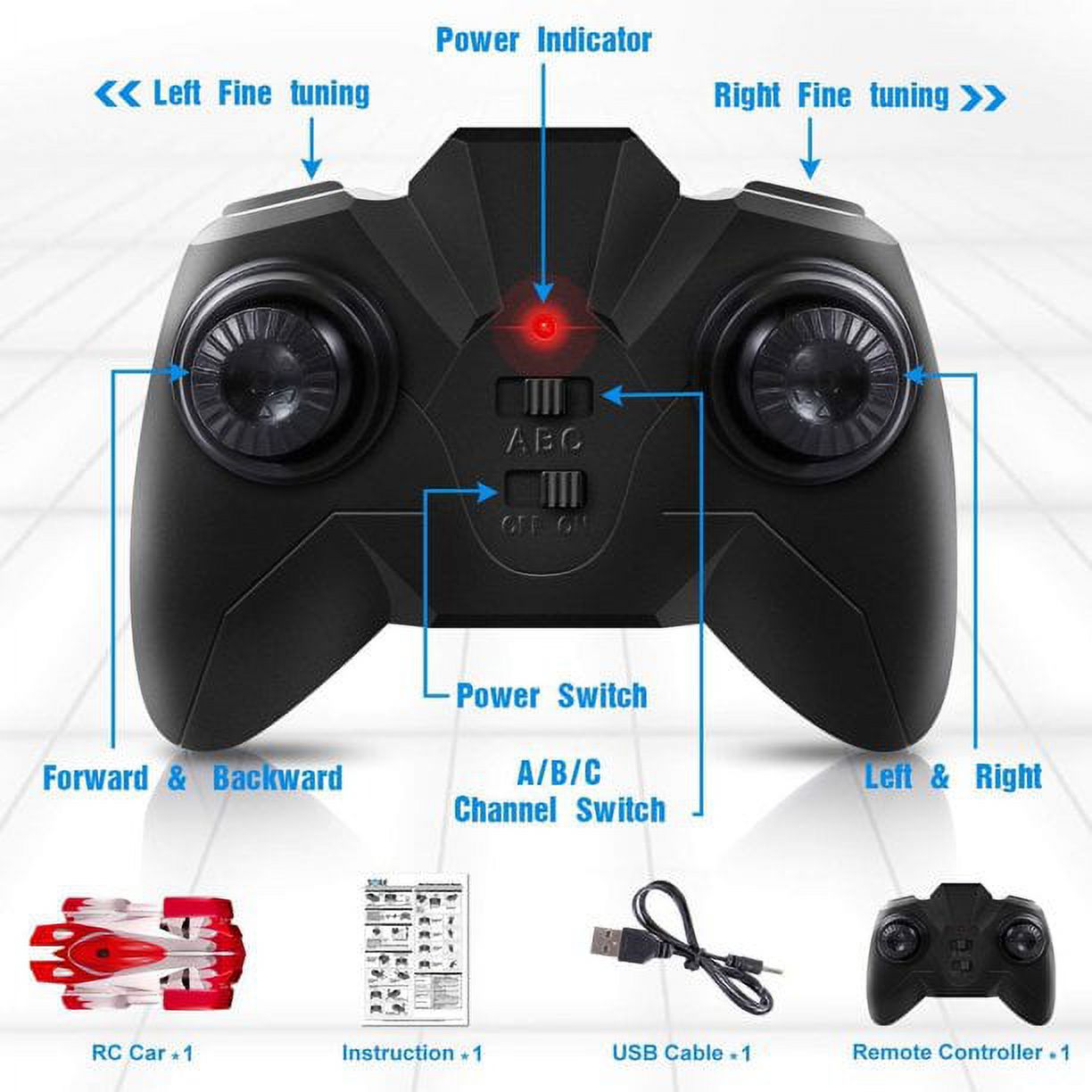 Fleur Rechargeable Mode 360° Rotating Stunt Racing Vehicle, Floor Wall Climbing Dual Mode RC Racer Radio Remote Control Car Toy, Christmas /Birthday for Kids Boy Gift | Red