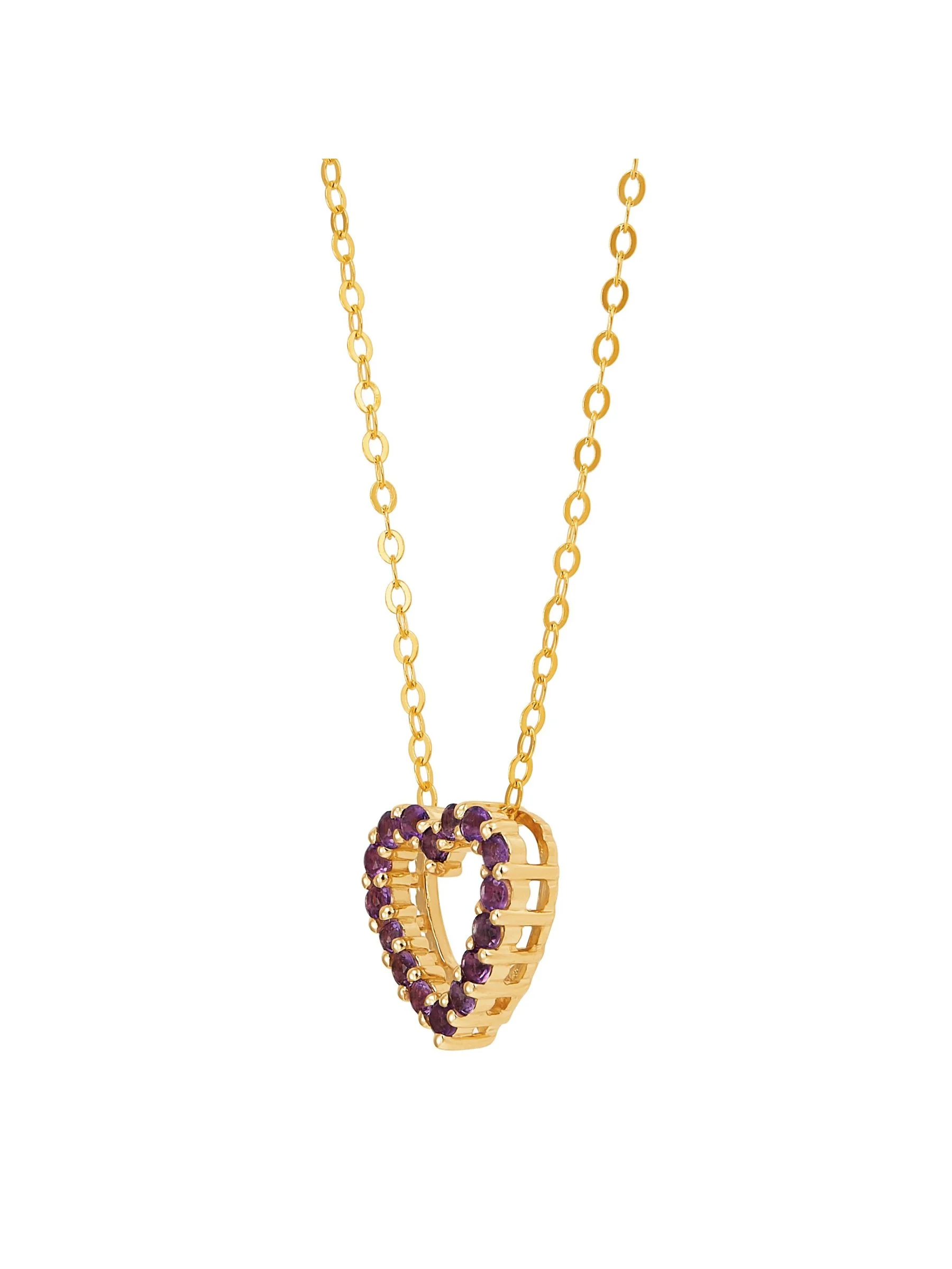 Women's Welry Amethyst Open Heart Pendant Necklace in 10kt Gold, 17