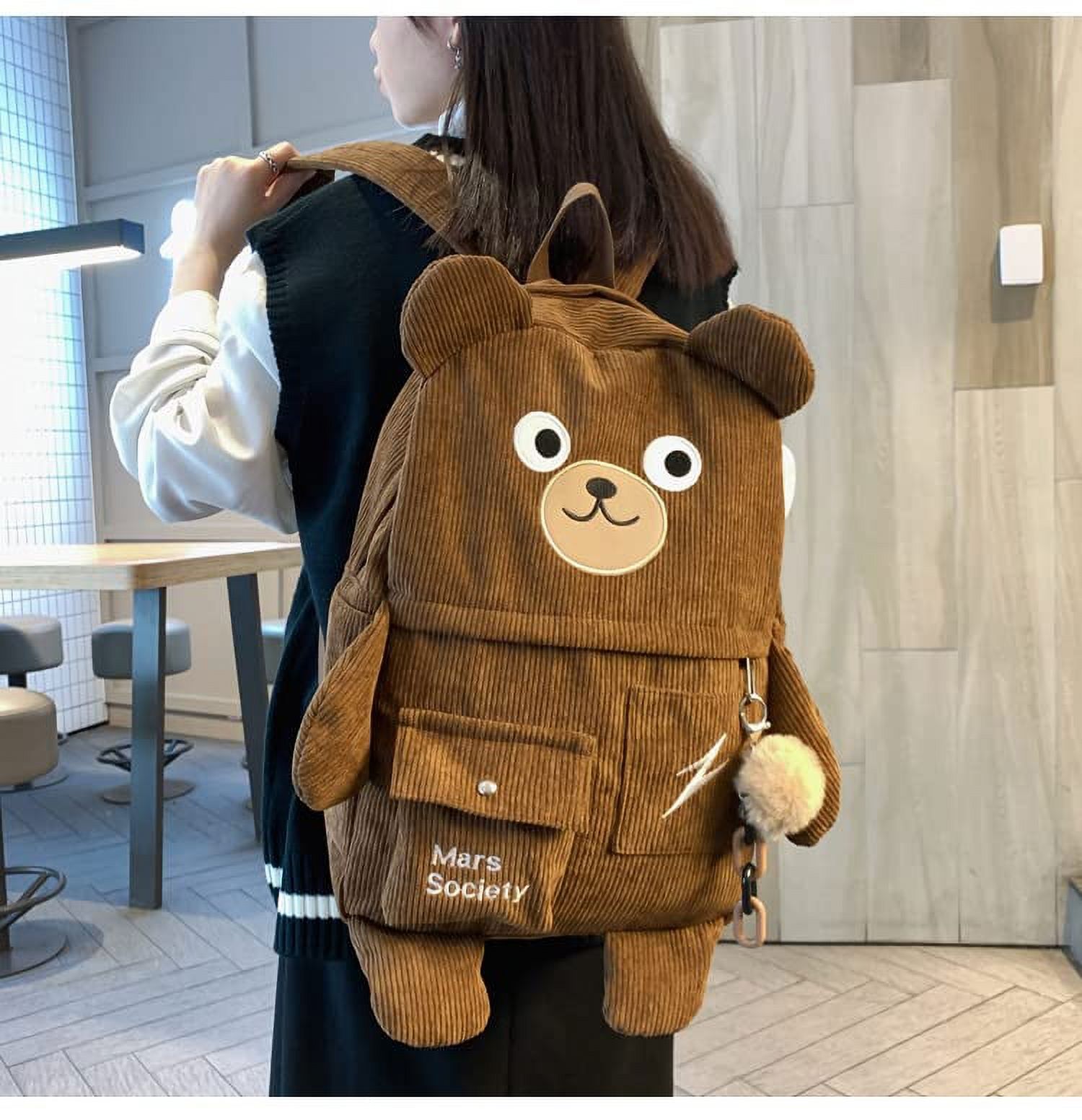 Kawaii Bear Corduroy Backpack Cute for Teen Girl Boy Middle School Large Size 3D Animal Cartoon Schoolbag School Supplies