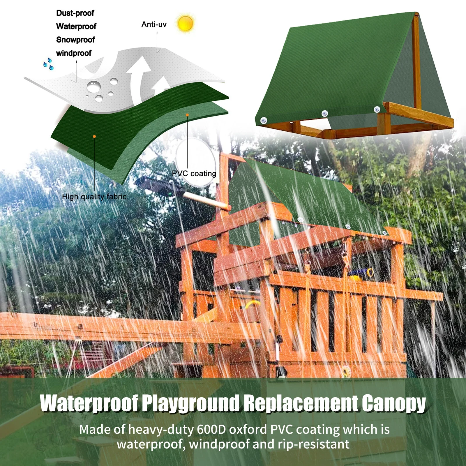 Playground Replacement Canopy Cover Waterproof Outdoor Replacement Sunshade Tarpaulin Protection Backyard Playset Canopy 43 x 90 In