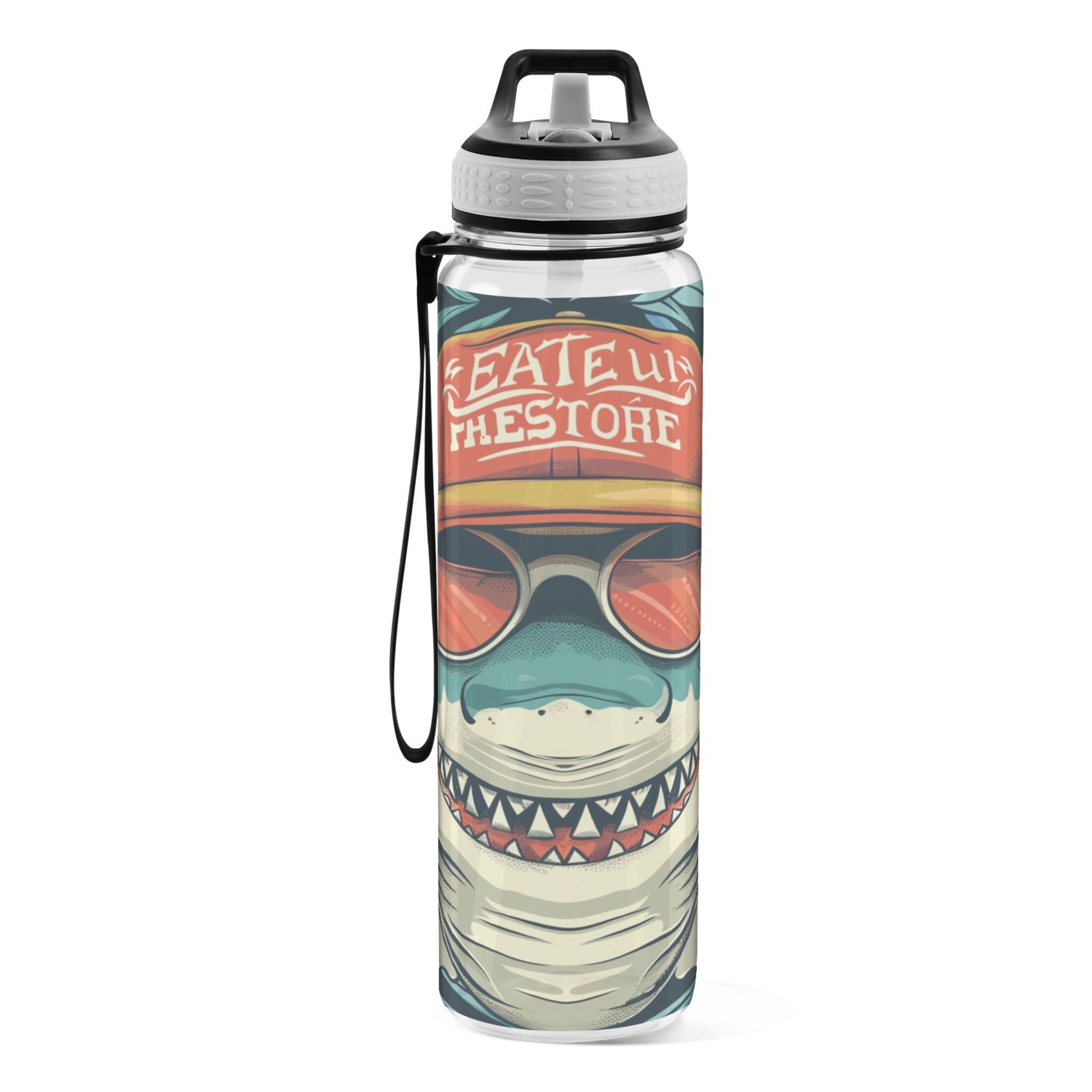 Cool Shark with Sunglasses 32oz Sports Water Bottles Leakproof Tritan Bottle with Straw BPA Free Clear Bottle for Fitness Gym Outdoor Cycling