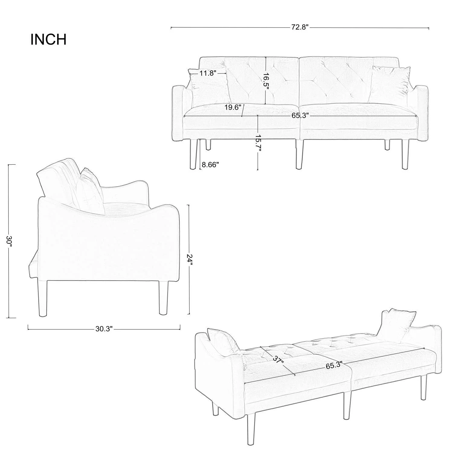 Aonesy Velvet Futon Sofa Bed, 73