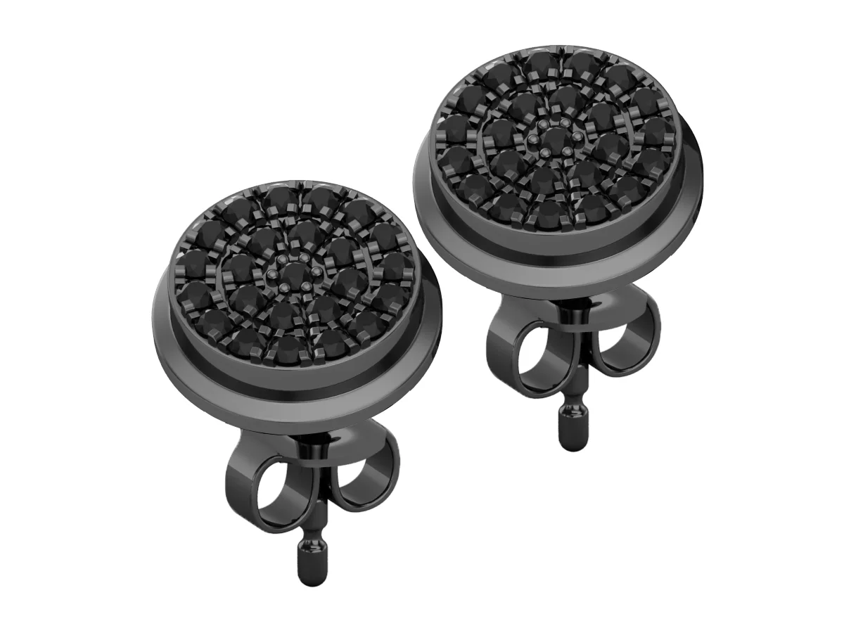 Dazzlingrock Collection Round Black Diamond Double Halo Style Push back Stud Earring for Men's & Women's (Unisex) (0.16 ctw, Color Black, Clarity Opaque) in Black Plated 10K-BP White Gold