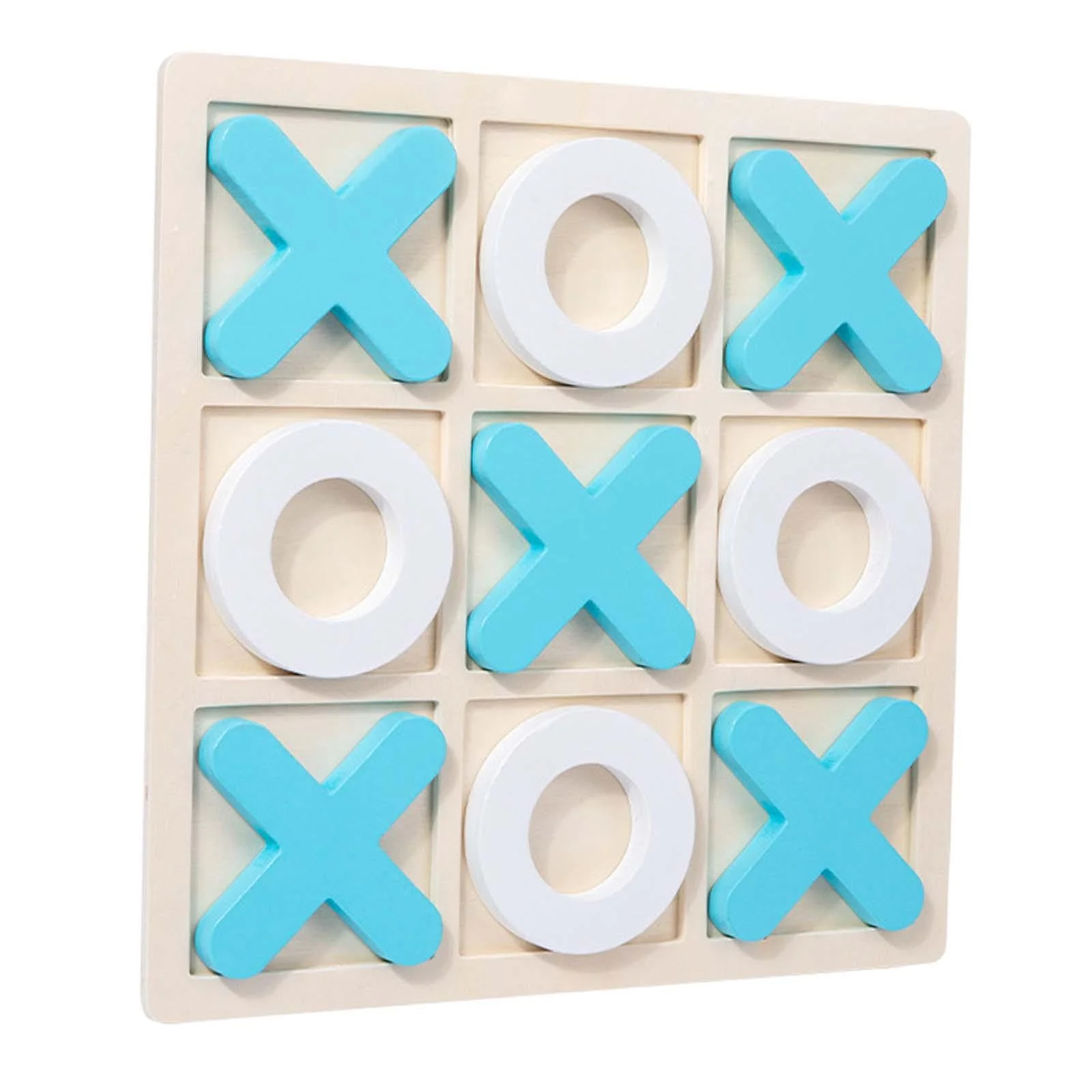 PETSOLA Wooden Board Tic TAC Toe Game XO Table Toy XO Chess Board Game 30x30x1.5cm for Adult Party Favors Entertainment Holiday Gifts , White Blue