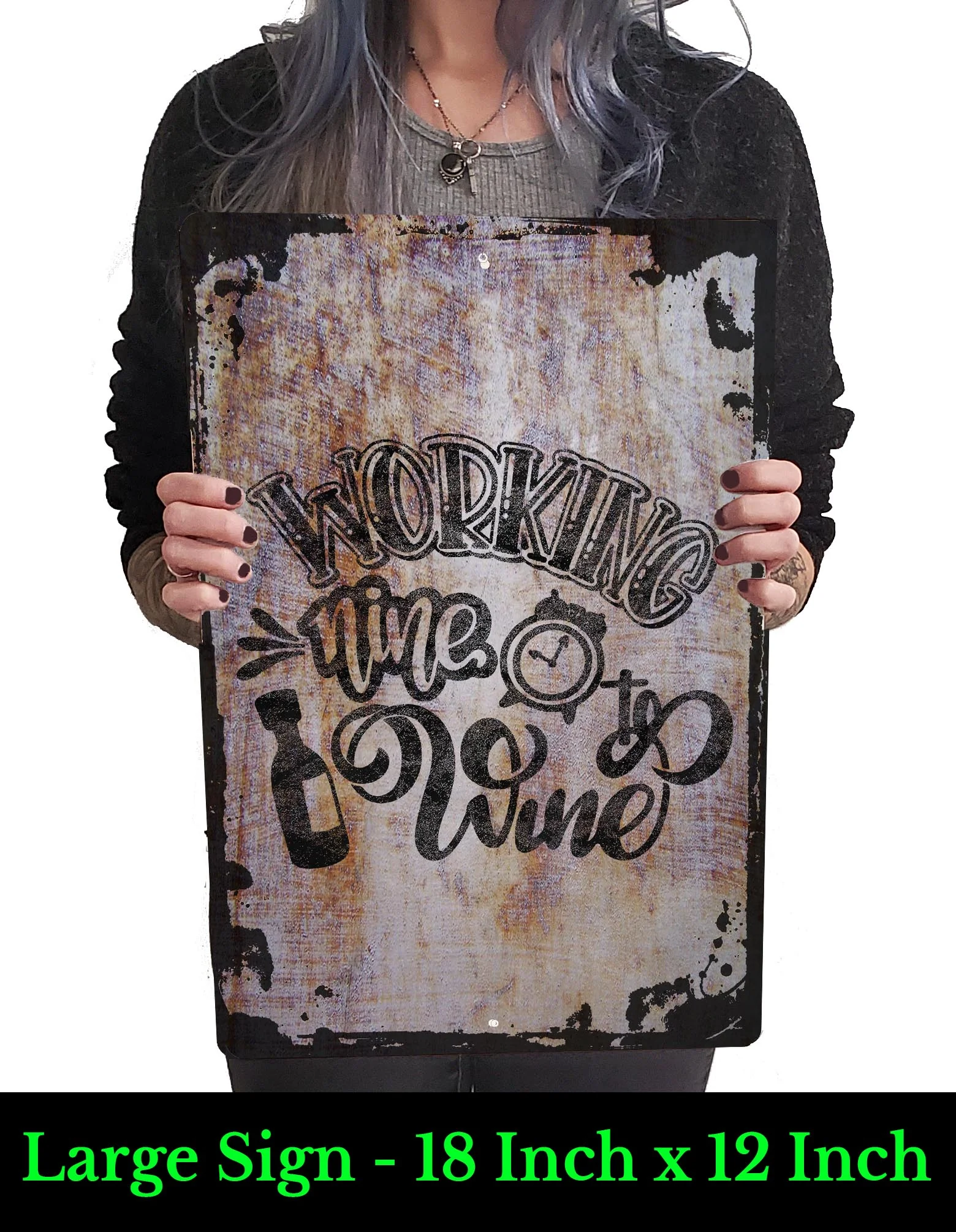 Working Nine To Wine Five Funny Drinking Clock Bottle Adult Beige Wall Art Decor Funny Gift 12 x 18 Inch