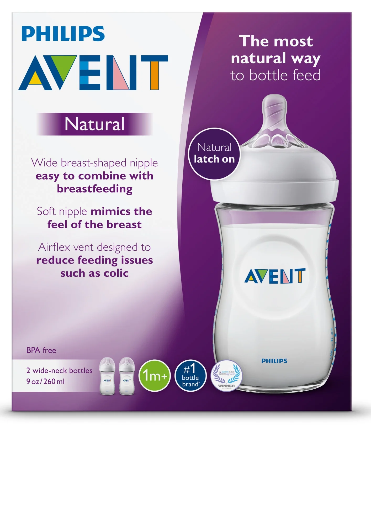 Philips Avent Natural Baby Bottle Clear 9 oz 2 Ct