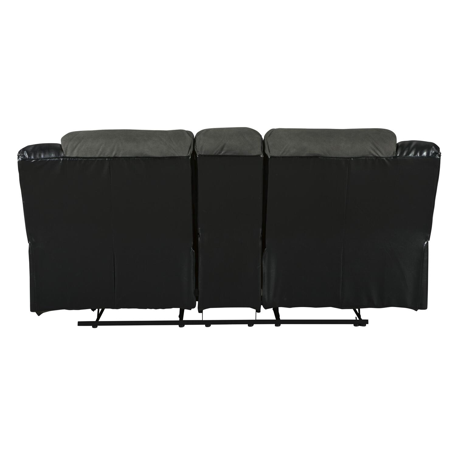 Benjara Wooden Dual Recliner Loveseat with Console and Cupholders, Black and Gray