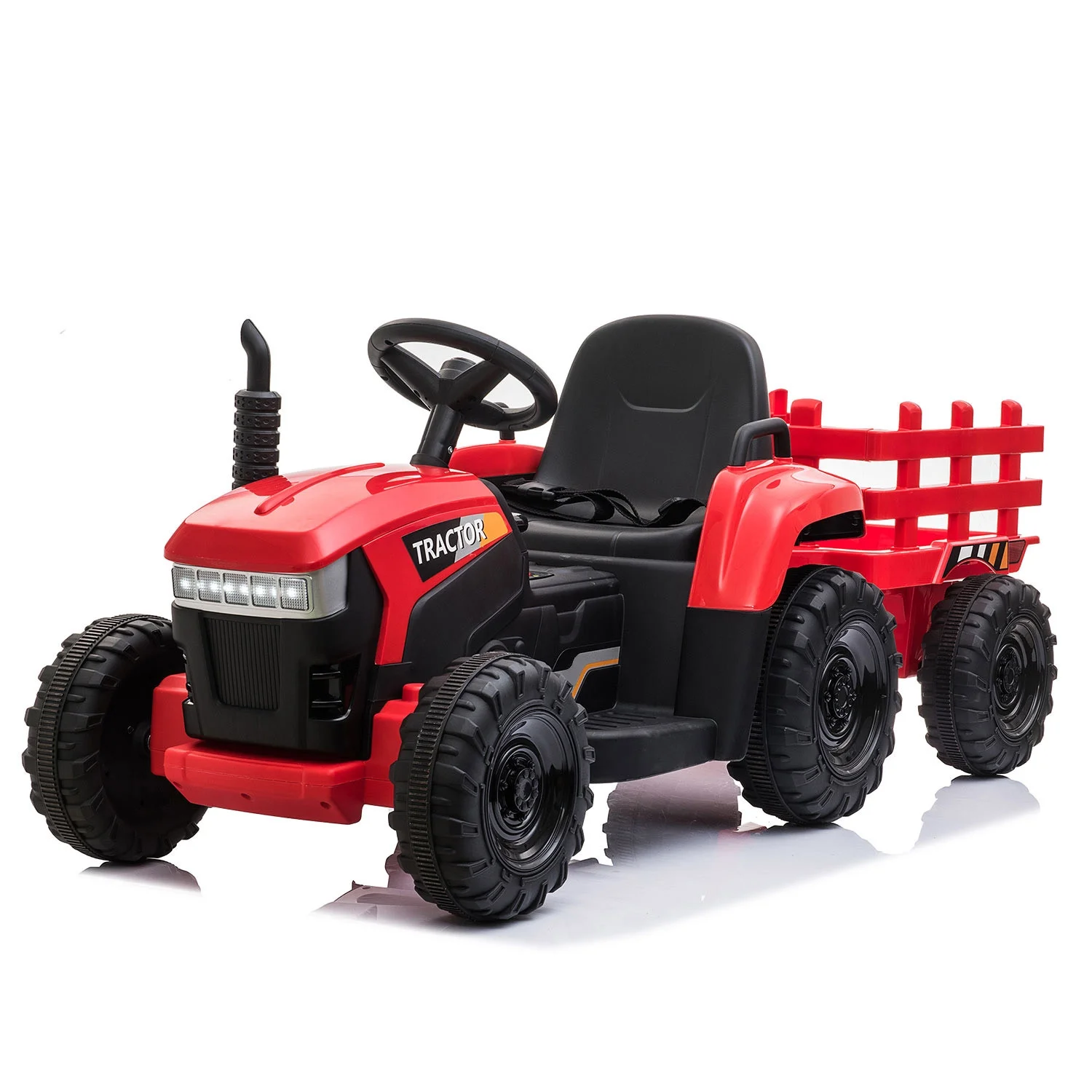 12V Kids Ride-On Tractor with Trailer: Battery-Powered Electric Car with Music, USB, LED Lights - Kids Ride-On Car for Ages 3 to 6-Red