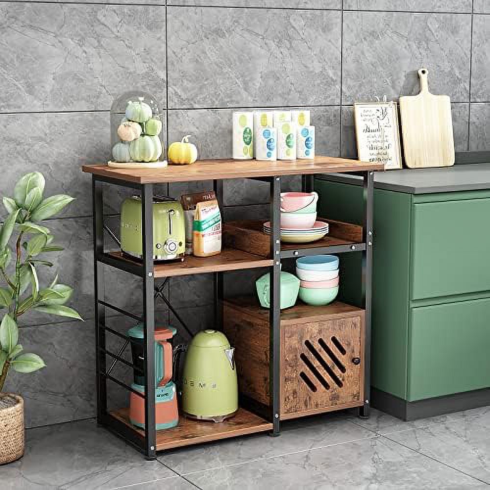 KHBIULIFE Kitchen Baker\u2019s Rack  Coffee  Table 3-Tier  Utility Microwave Oven Stand   Cart Workstation  with Cabinet  Kitchen Organizer  for Spices/Utensils Foods  Rustic Brown (1PCS)