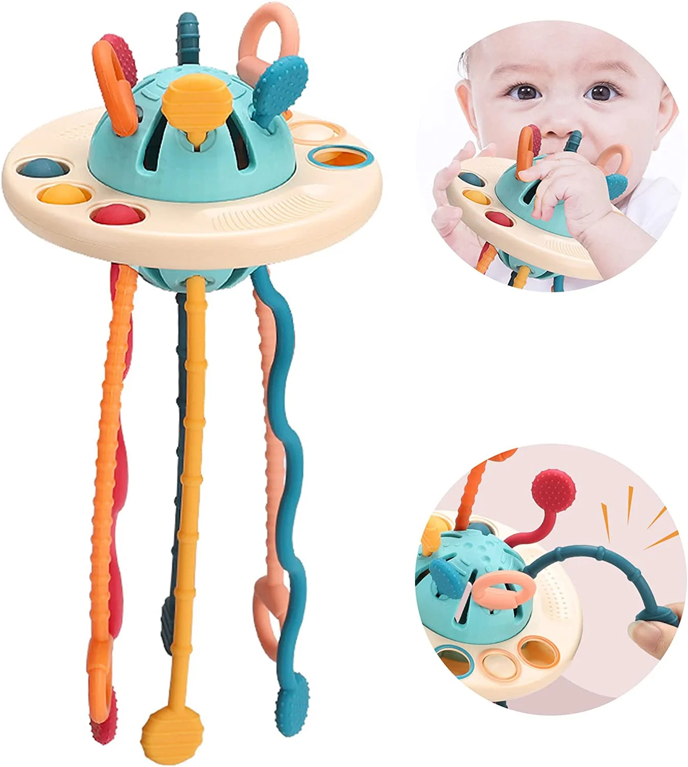Myron Durable And Portable Sensory UFO Baby Activity Toy for Boys and Girls – Silicone Pulling Fun Toy With Multi-Textured Surfaces & Soft To Touch for Sensory Stimulation And Motor Skill