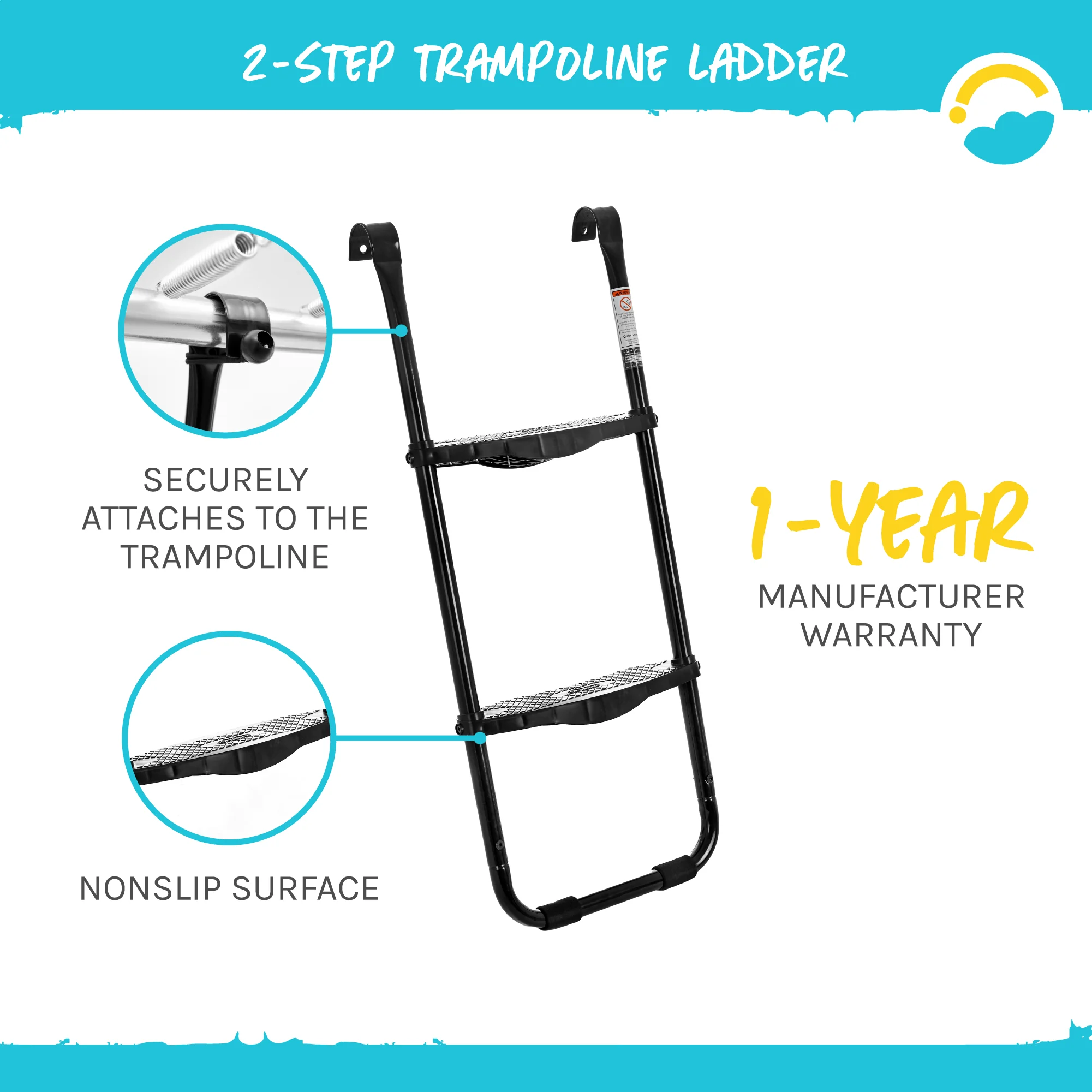 SkyBound heavy duty Trampoline Ladders  kit for 12ft 14ft 15ft - plastic 2 Step for trampoline stair, Wide universal trampoline ladders for kid toddler,  ‎trampoline step stools 38 x 16 x 2.5 inches