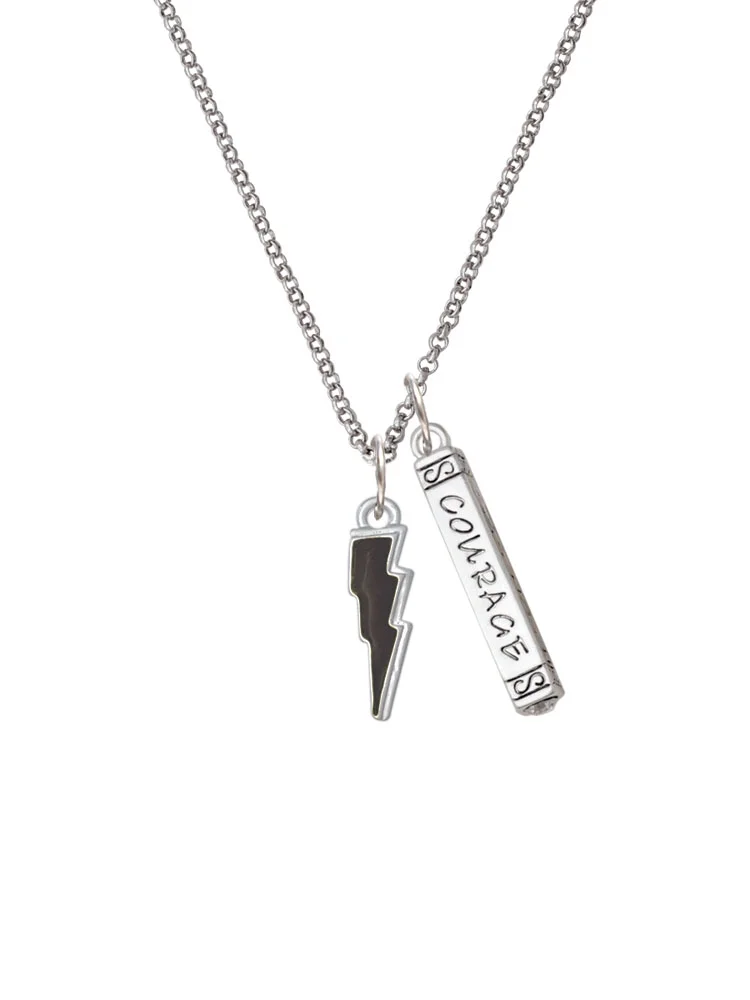 Delight Jewelry Silvertone Black Lightning Bolt Silvertone Courage Strength Wisdom Honesty Bar Charm Necklace, 23