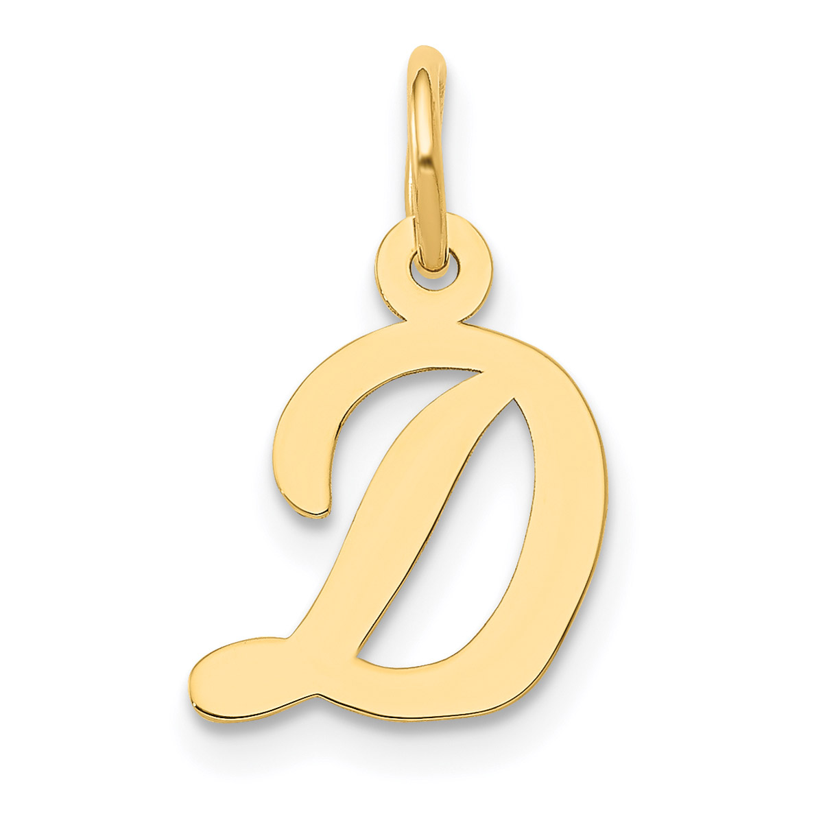 Carat in Karats 14K Yellow Gold Small Script Letter D Initial Pendant Charm (13.2mm x 10.38mm) With 10K Yellow Gold Lightweight Rope Chain Necklace 16''