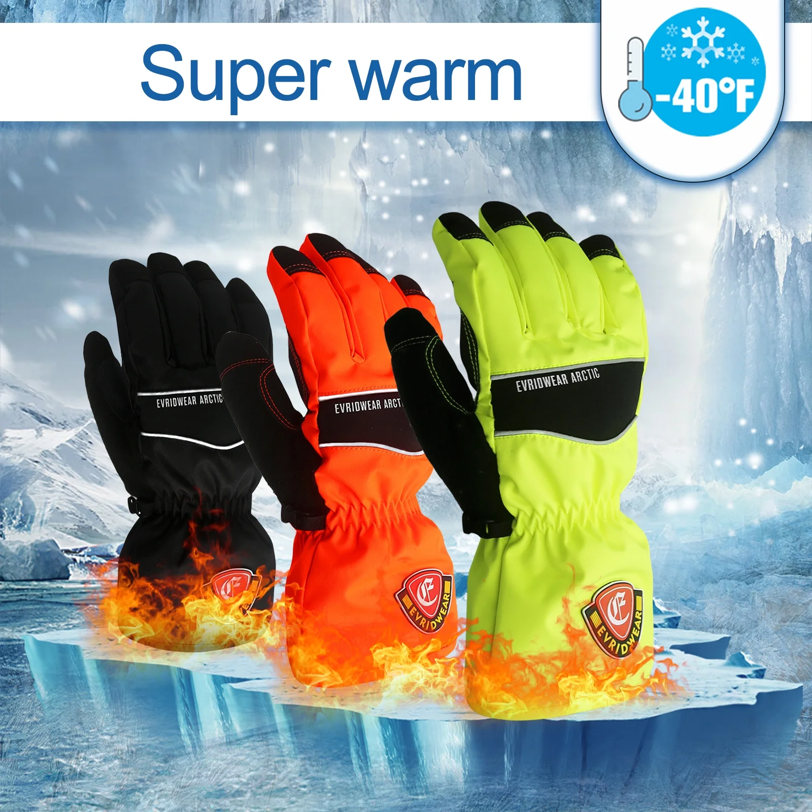 EvridWear Men Women Waterproof Ski Gloves, 3M Thinsulate Snowboard Winter Gloves ( M, Black)