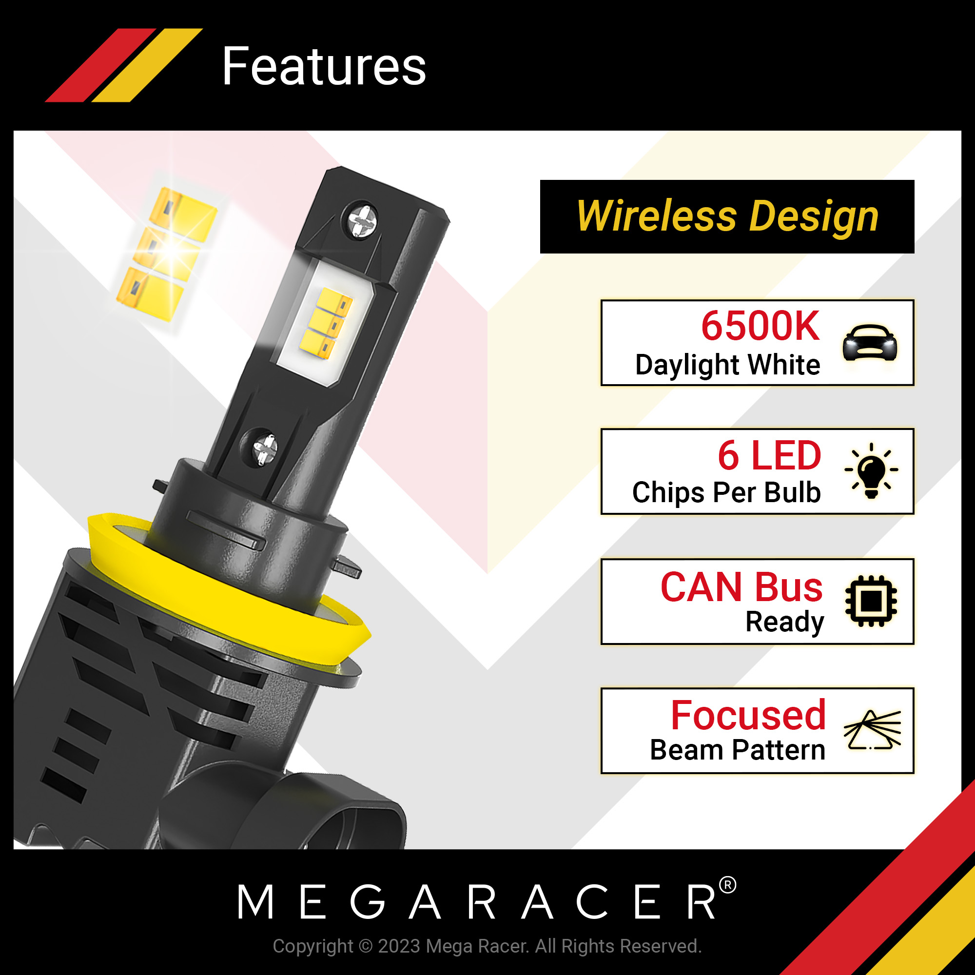 Mega Racer Mitsubishi Mirage G4 Wireless H11 H8 H9 H16 LED Headlight Bulbs 6500K Cool White 12V 50W 12000LM Mitsubishi Mirage G4 2017 2018 2019 17 18 19 Fog Light Automotive Replacement