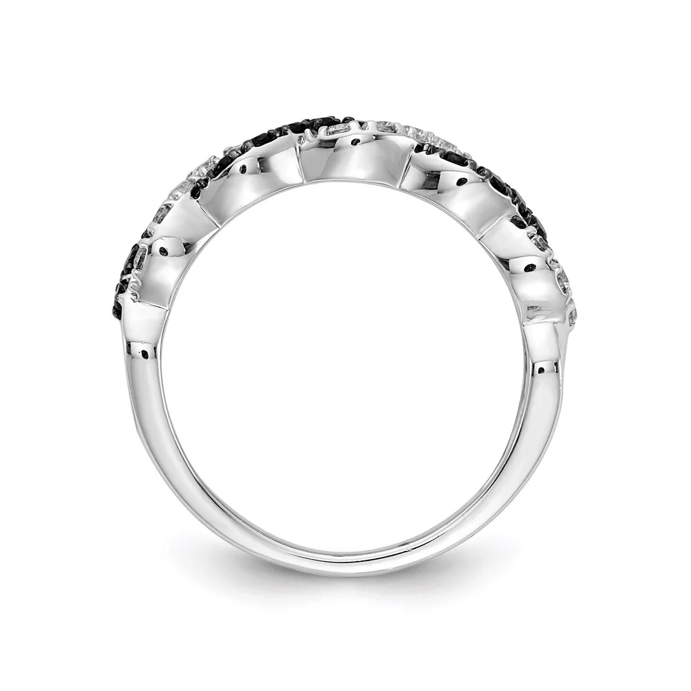 Real 14kt White Gold Black/White Diamond Twist Ring Size: 6; for Adults and Teens; for Women and Men