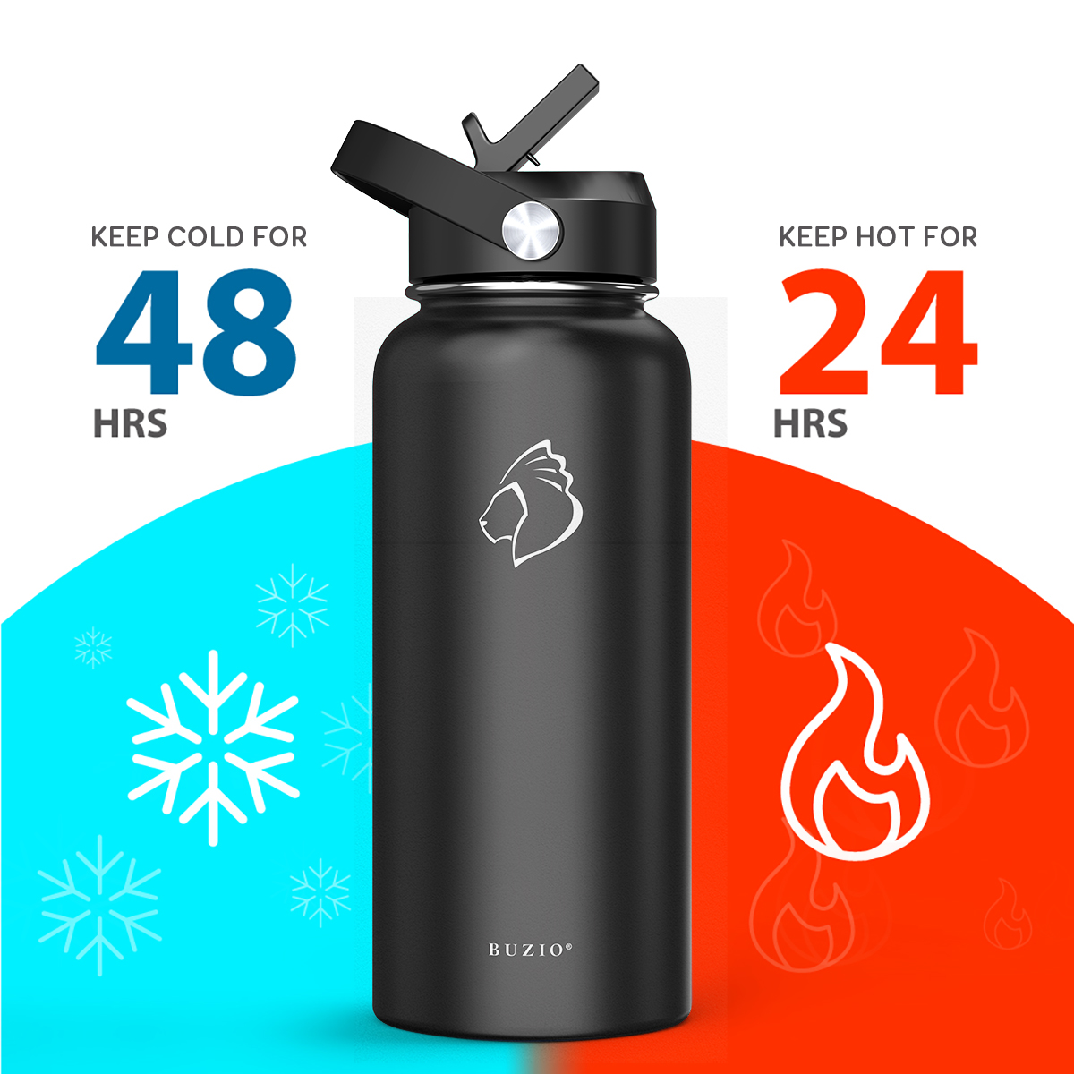 Insulated Stainless Steel Water Bottle with Straw Lid and Flex Cap, 32oz,BPA-Free, Balck