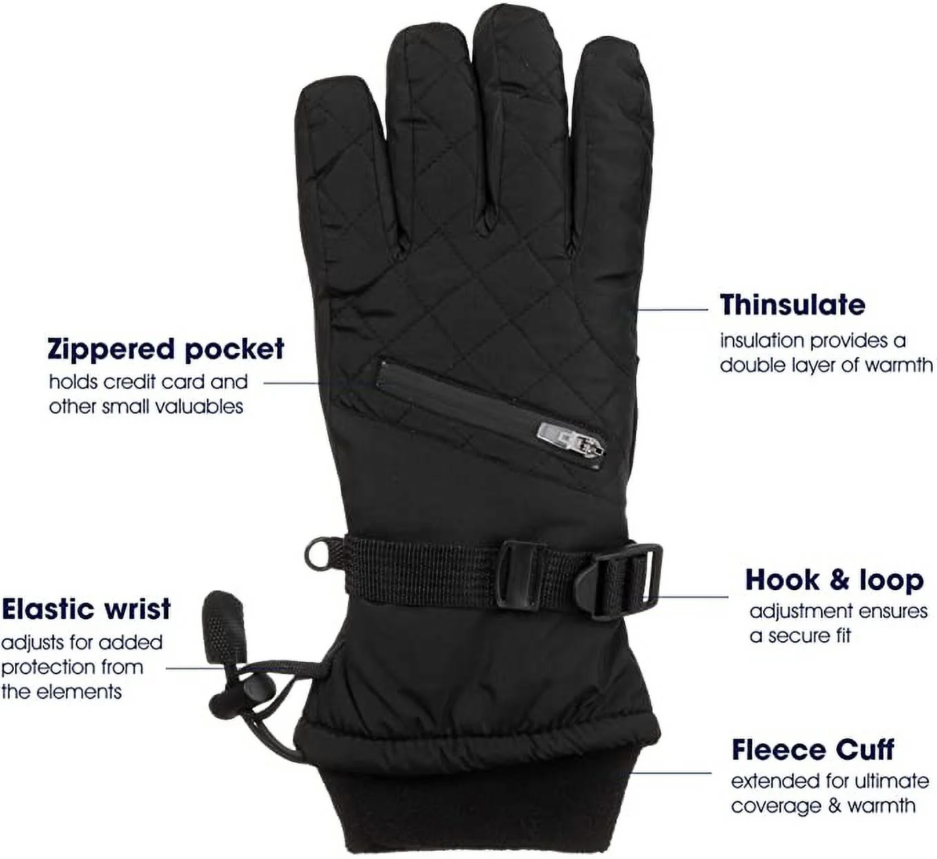 Isotoner Women’s Ski Gloves, Waterproof and Windproof Insulated for Cold Weather, Black, L/XL