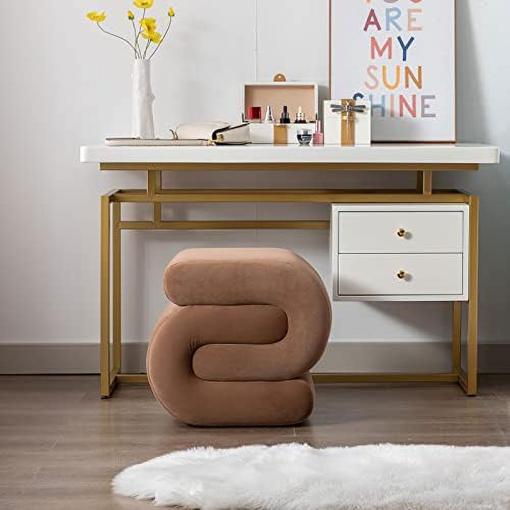 Foot Stool Ottoman S-Shaped Velvet Vanity Stool Upholstered Sofa Footrest Extra Seating Pouf for Bedroom Entryway Living Room Children's Room (Coffee)