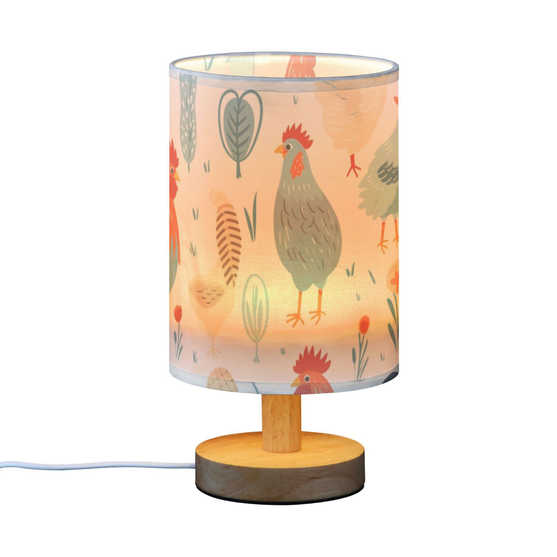 Chicken Flowers Bedside Table Lamp LED Warm Lights with USB Charging Port Retro Cylinder Desk Lamps for Bedroom Living Room Office Coffee Bar Decoration