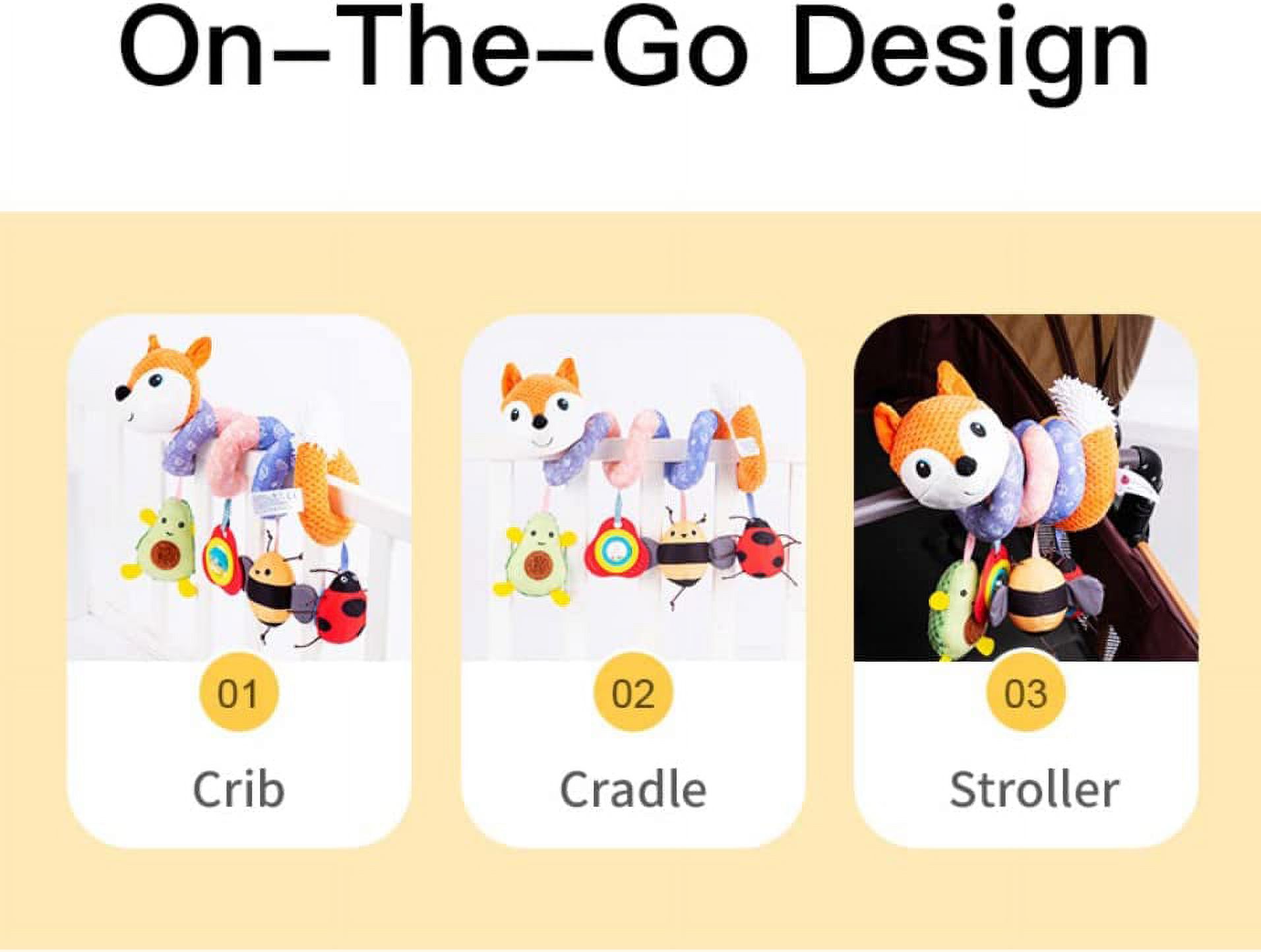 Pink Fox Baby Car Seat Stroller Toys, Plush Activity Hanging Spiral Activity Pram Crib with Music Box, Rattles, Squeaker