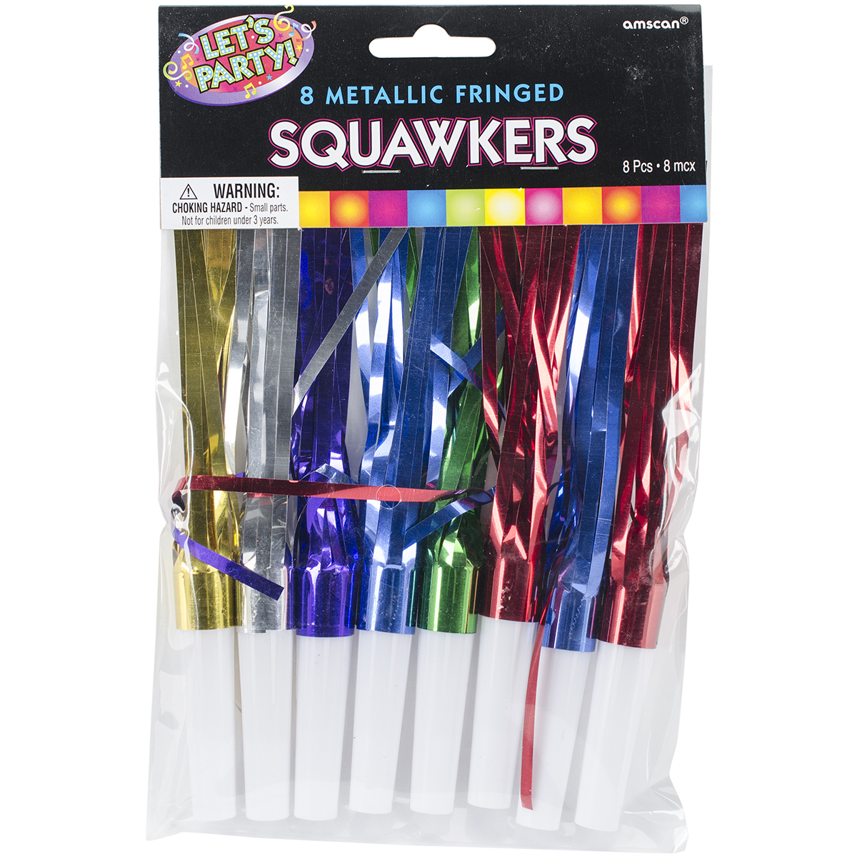 Metallic Fringe Squawkers 8/Pkg-Assorted Colors, Pk 6, Amscan