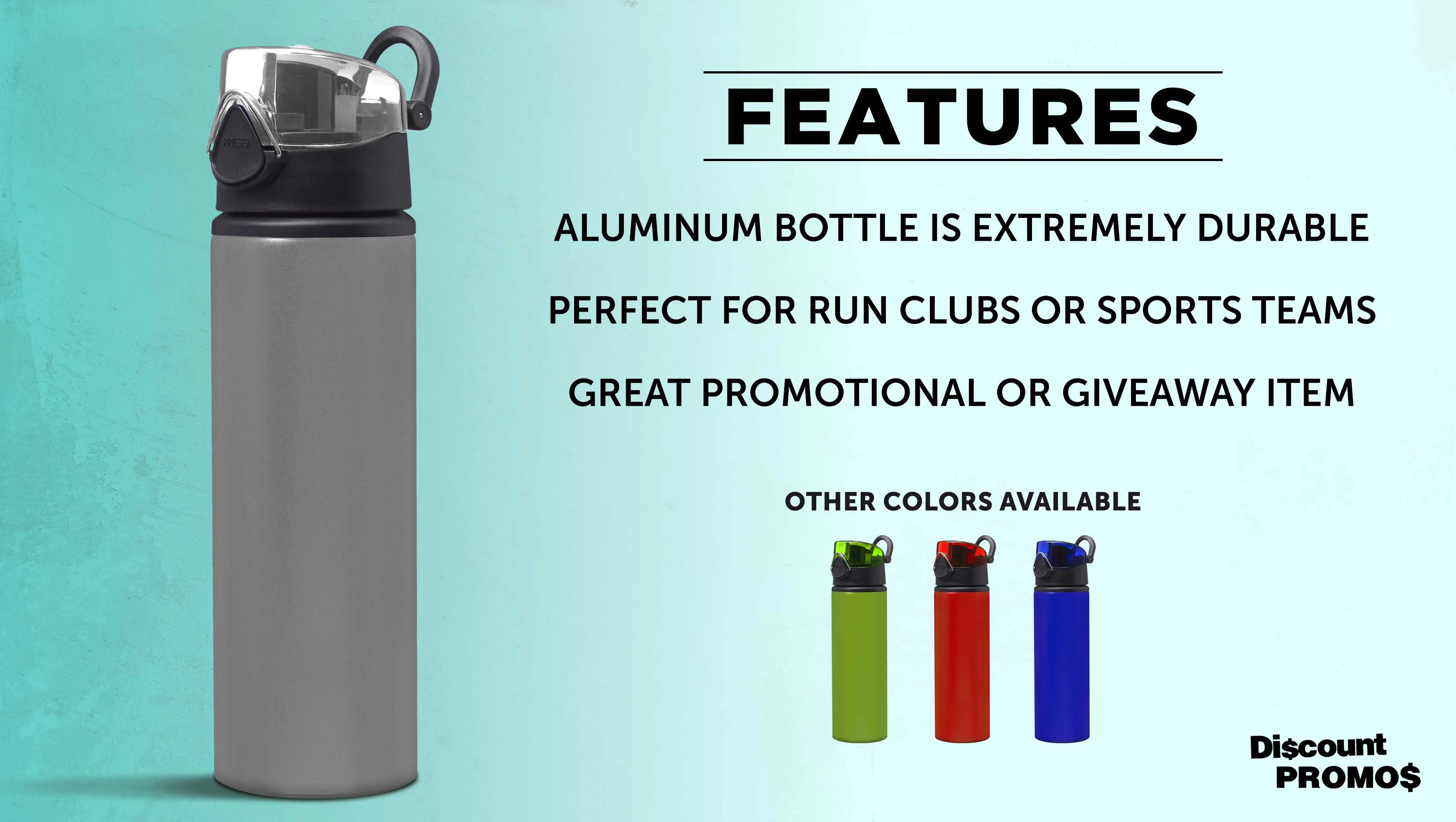 Aluminum Water Bottles with Carabiner in Bulk, 6 Pack, 25 oz., Reusable, Refillable, Silver