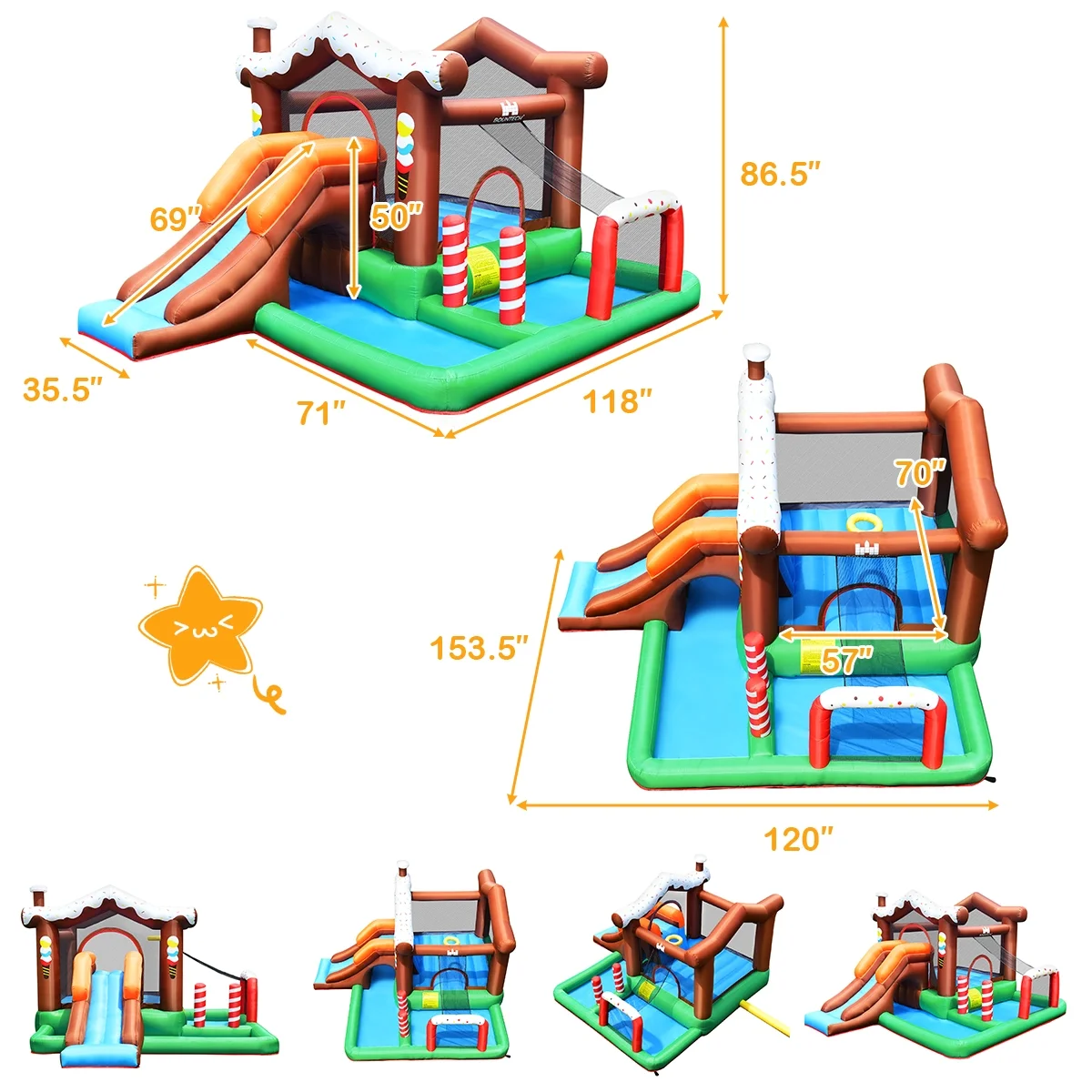 Infans Inflatable Bouncer Bounce Snow House Jump Climbing Slide w/ BallPit & tunnel