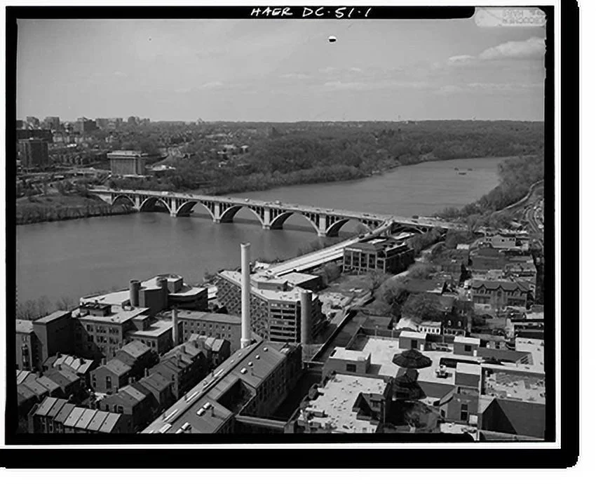 Historic Framed Print, Francis Scott Key Bridge, Spanning Potomac River near Georgetown, Washington, District of Columbia, DC, 17-7/8
