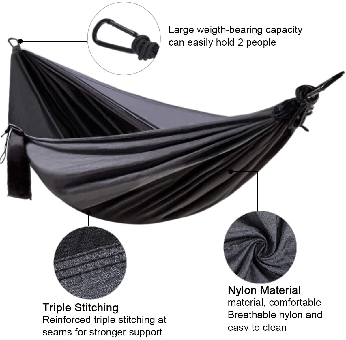 Camping Hammock Lightweight Portable Parachute Nylon Hammock Set for Indoor and Outdoor 1 Person