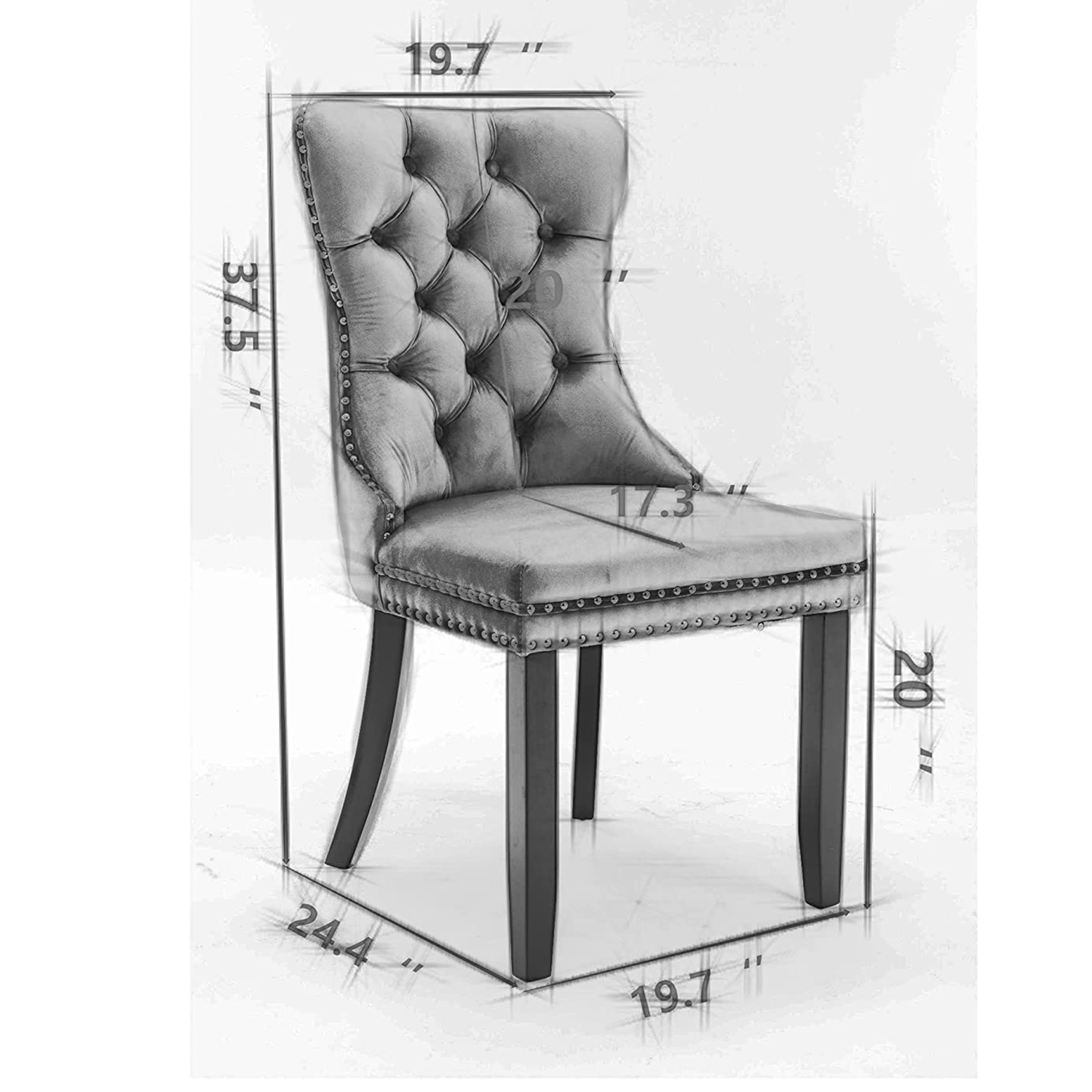 Set of 2 Dining Chairs, High End Velvet Upholstered Dining Chairs, Tufted Dining Chairs with Ring Back and Nailhead Trim-Gray