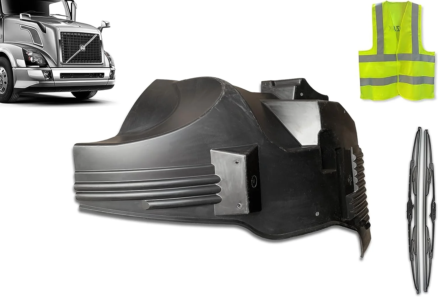 KOZAK Body Cab, Splash Shield, Mudguard 82130733 Driver Left Side Compatible with Volvo VNL 2004-2017 Truck Plus Logo, 2X 22 Windshield Wipers and Vest