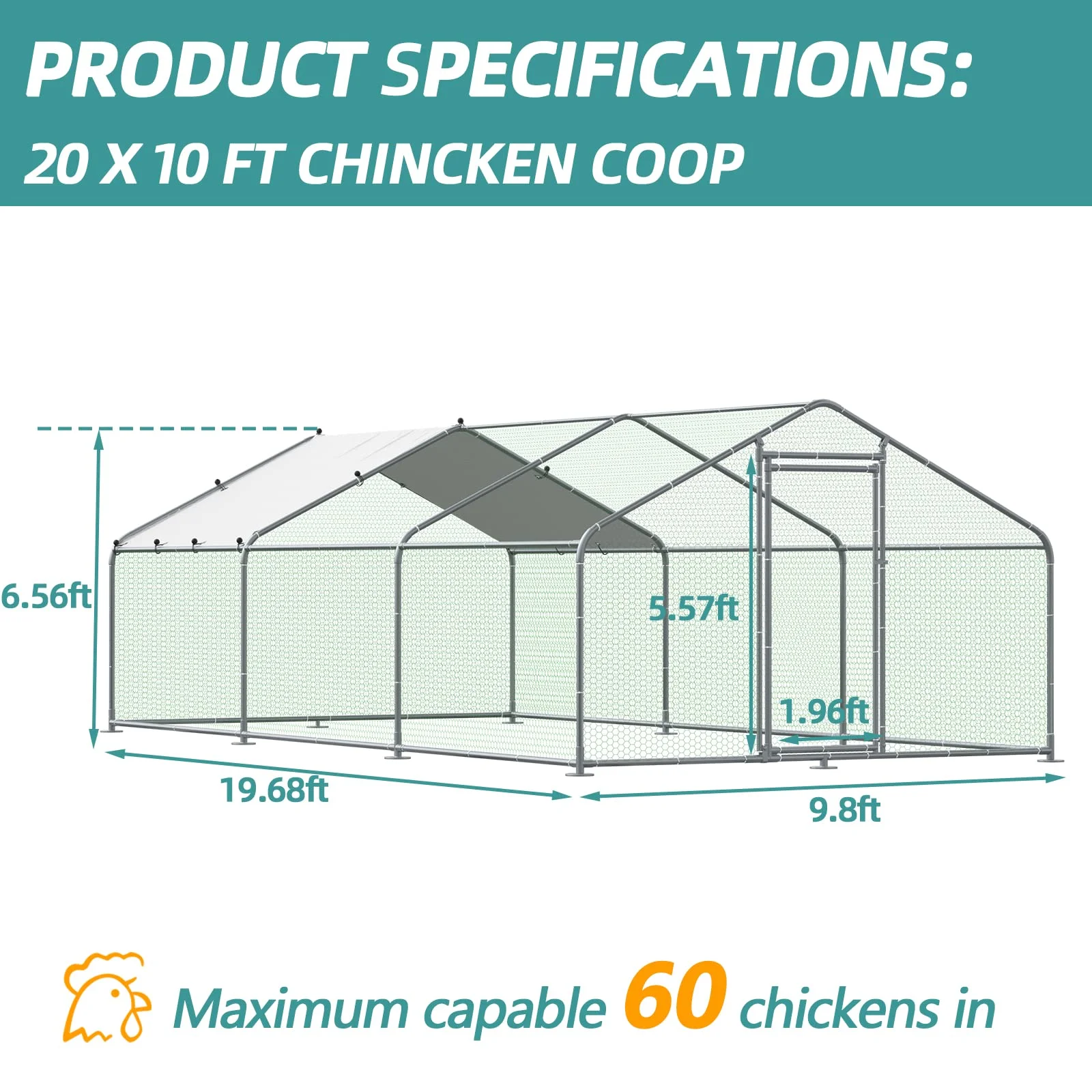 MEETWARM Large Metal Chicken Coop Run, Walk-in Poultry Cage Chicken Run Pen, Duck Rabbits House Spire Shaped Coop with Waterproof Anti-UV Cover for Outdoor Farm Use