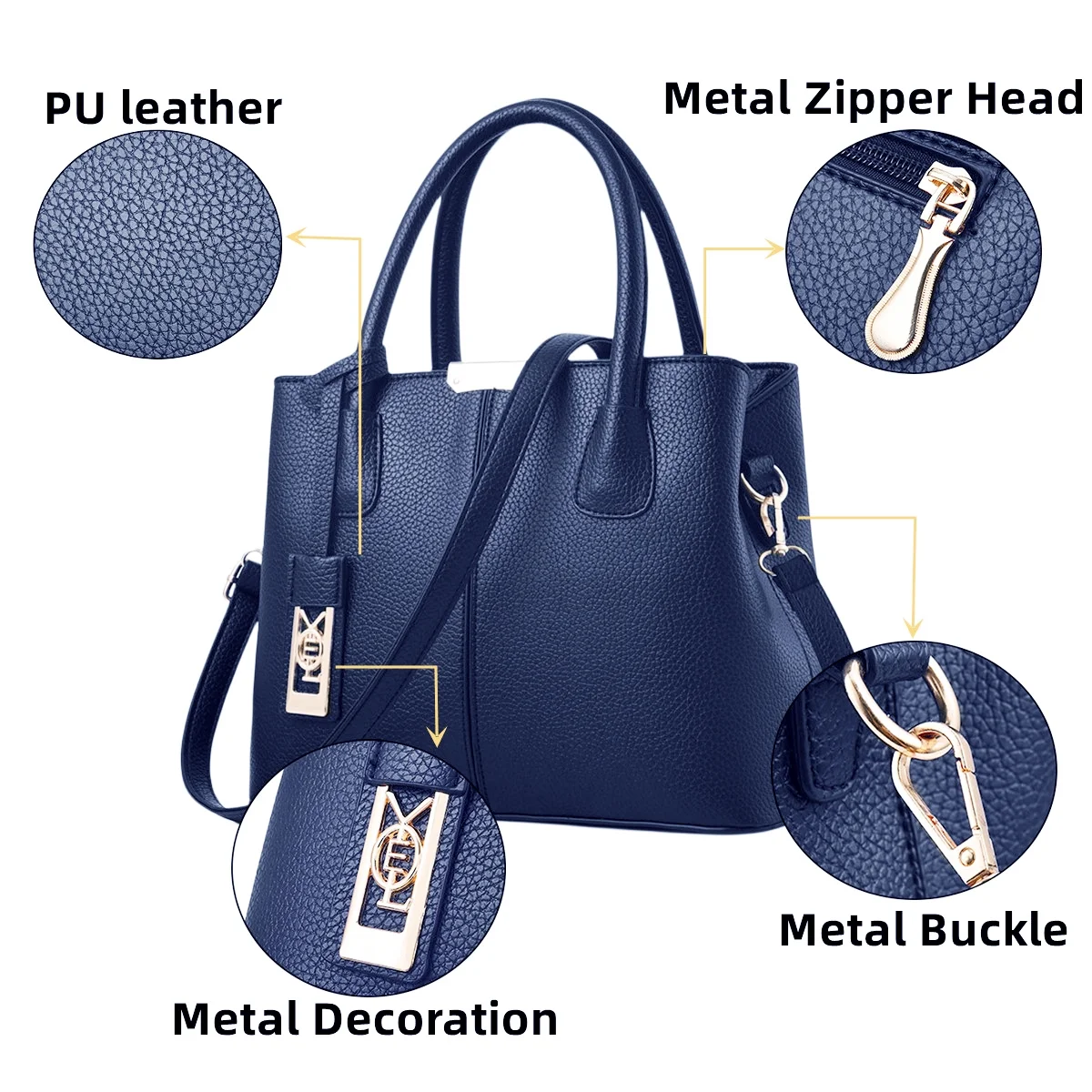 Leather Tote Bag for Women - Handbag with Shoulder, Blue