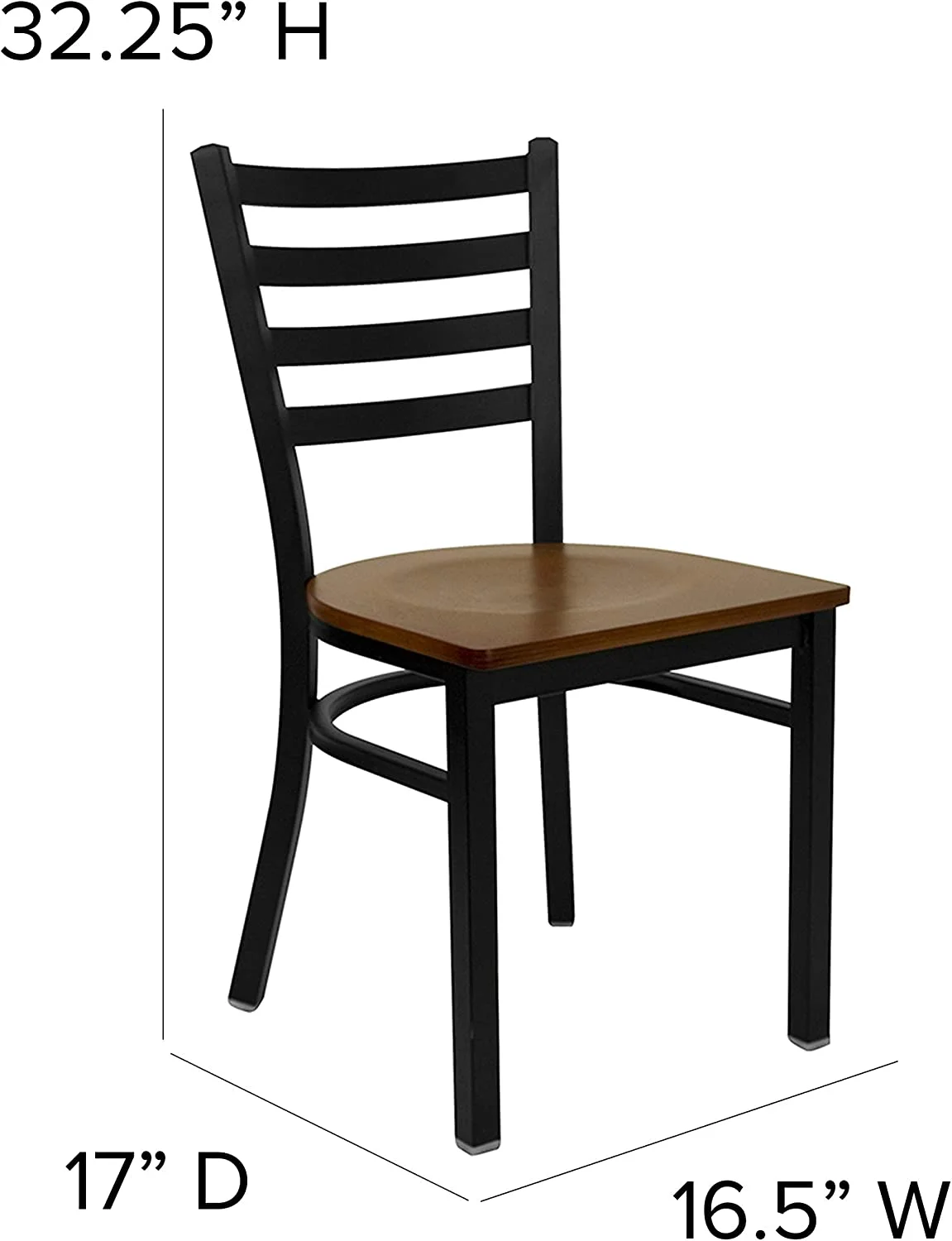 Black Ladder Back Metal Restaurant Chair - Cherry Wood Seat