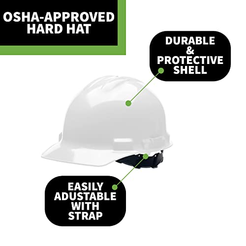 Cordova H24S1 Hard Hat, Cap-Style, 4-Point Pinlock Suspension, OSHA Work-Compliant, Protection for Construction, Remodelling, Etc., White