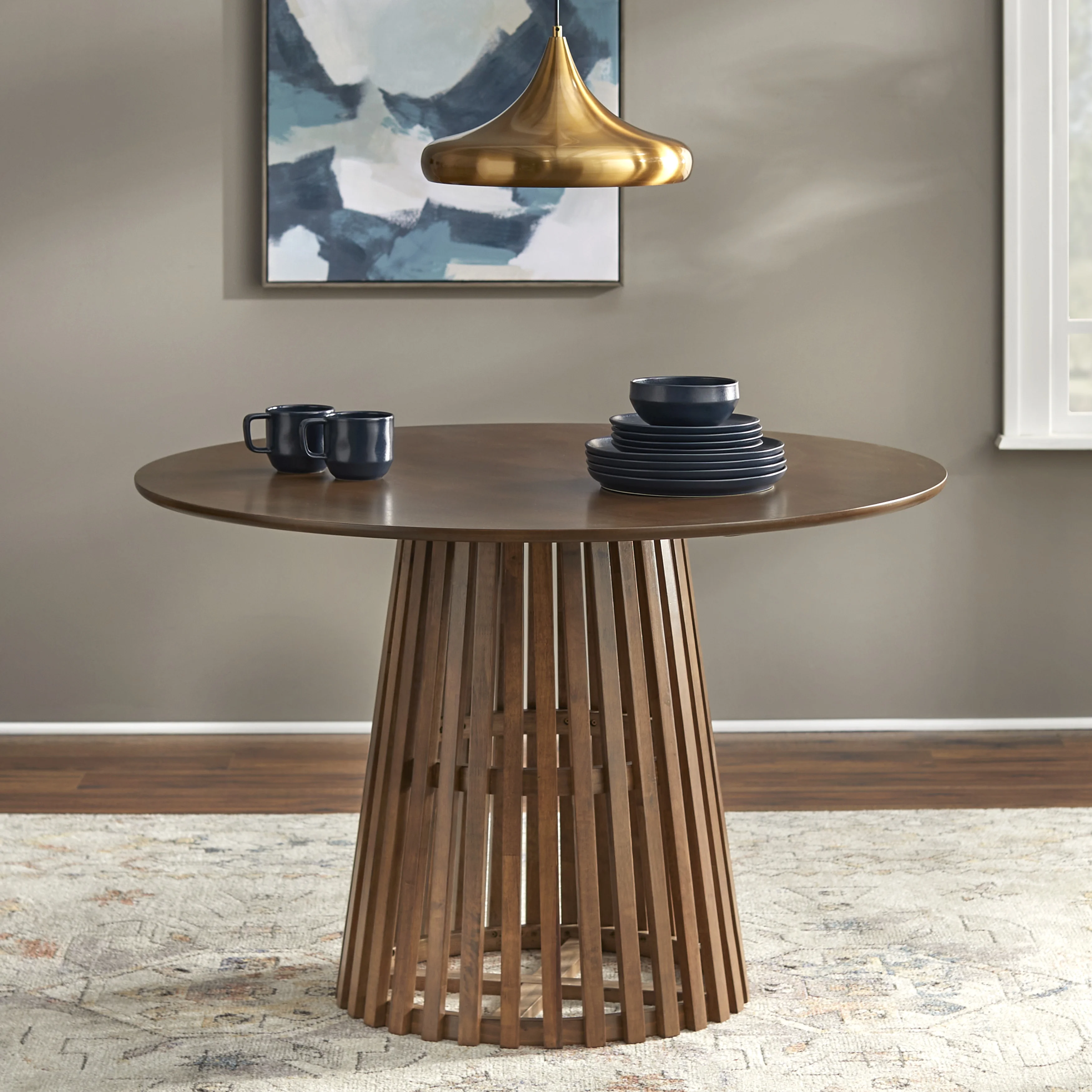 TMS Winslow Round Indoor Wood Dining Table, Walnut