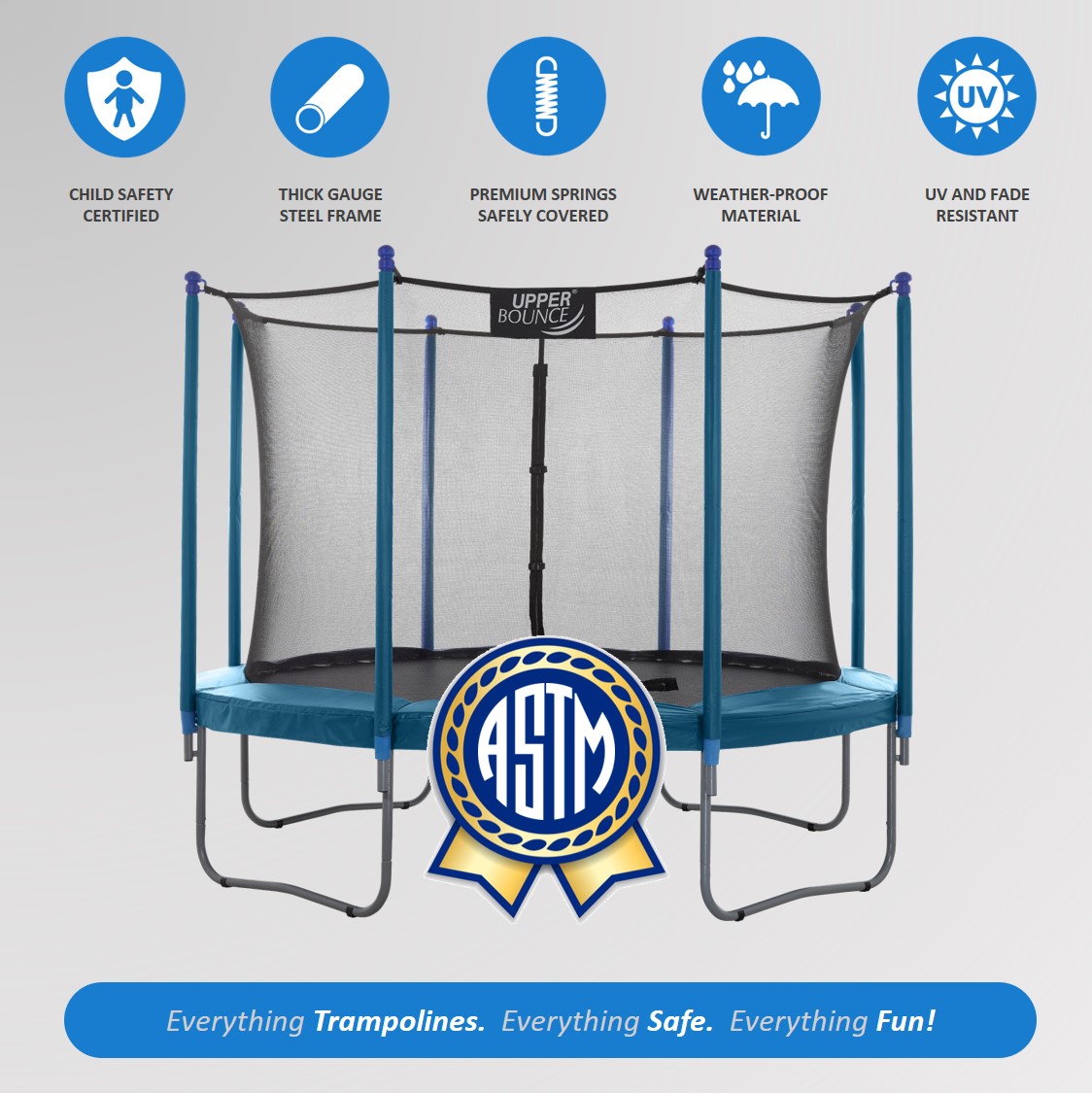 Machrus Upper Bounce 10 FT Round Trampoline Set with Safety Enclosure System – Backyard Trampoline - Outdoor Trampoline for Kids - Adults