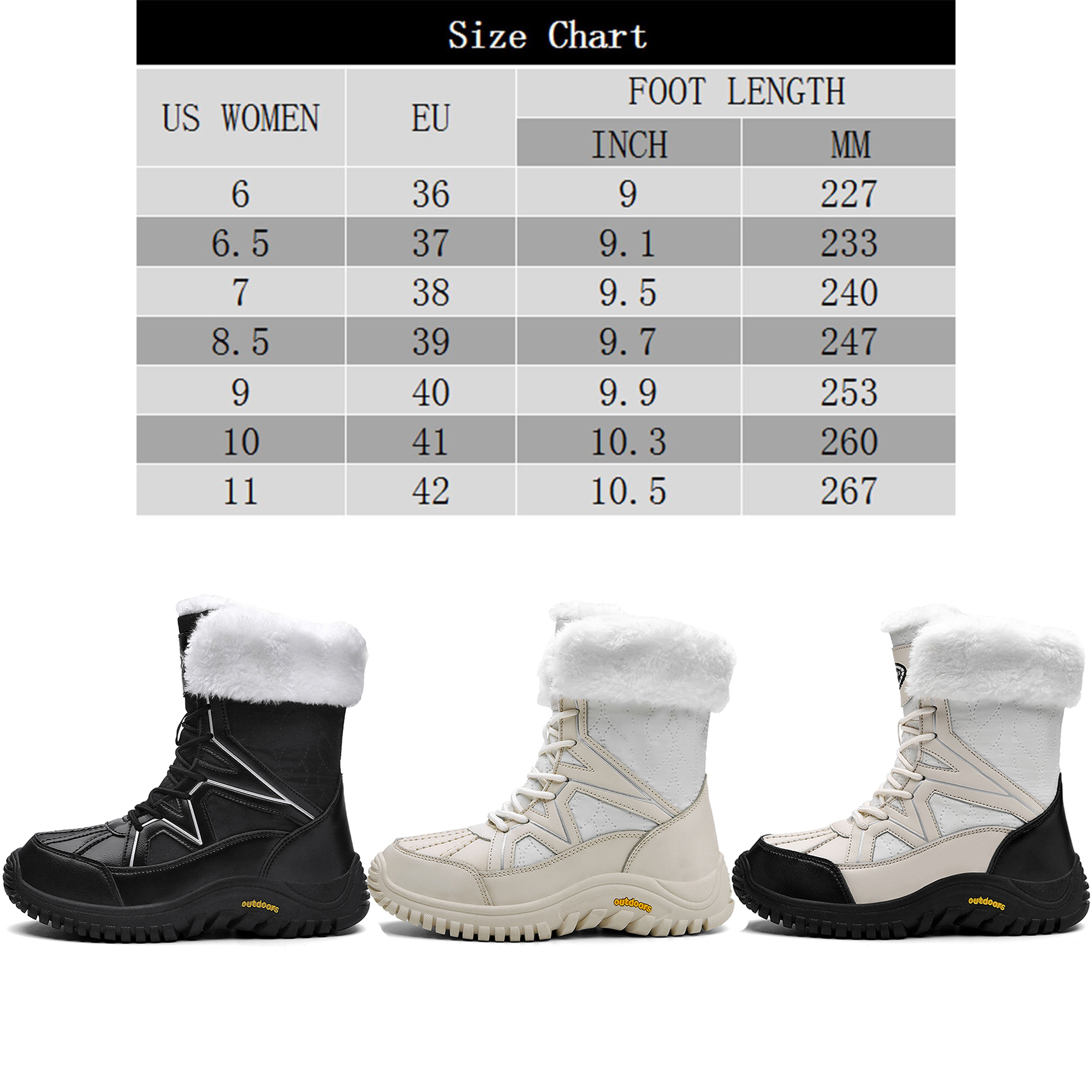 Tanleewa Fur Lining Mid-Calf Snow Boots for Women Shoe Size 6.5 Adult Female