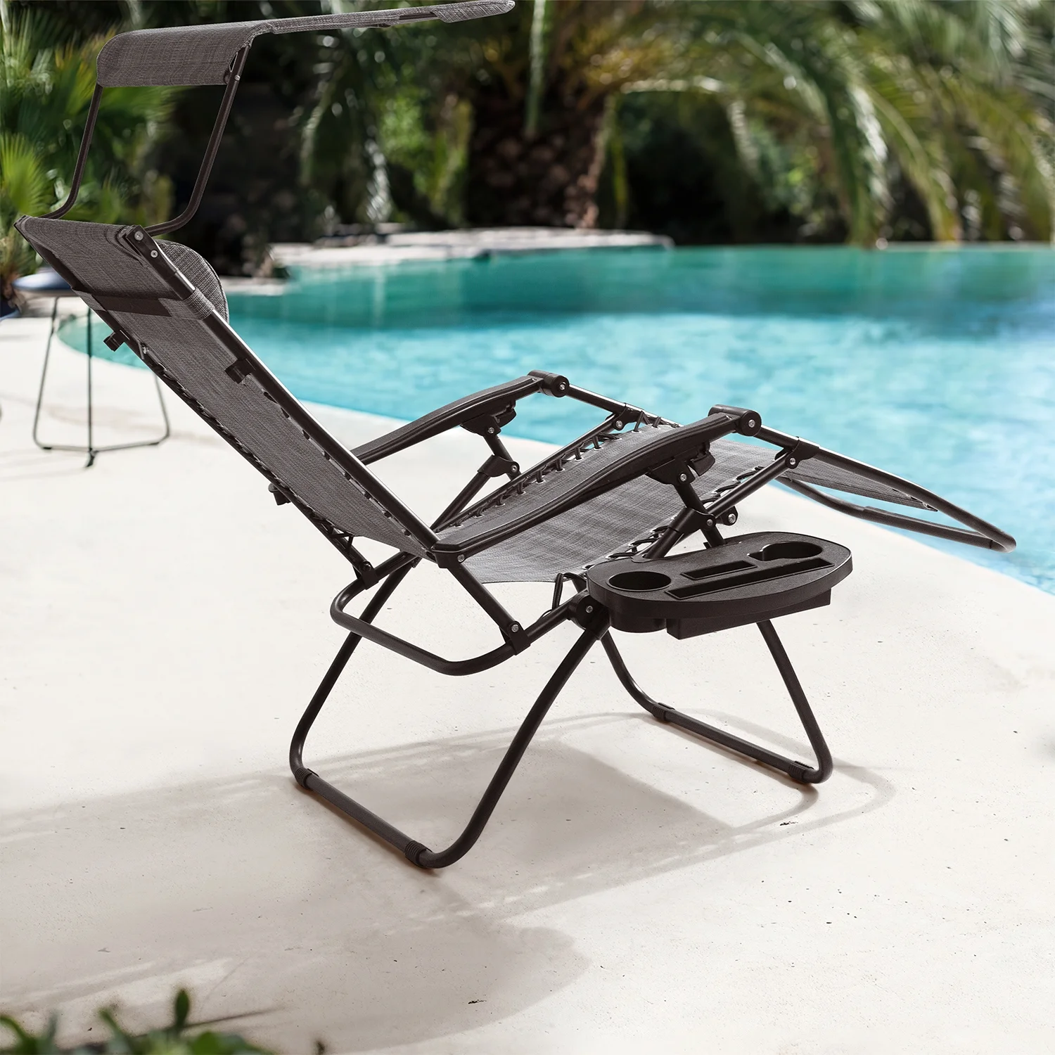 Devoko Patio Zero Gravity Chair Outdoor Folding Recliner Lounge Chair with Attachable Sunshade Canopy and Holder, Gray