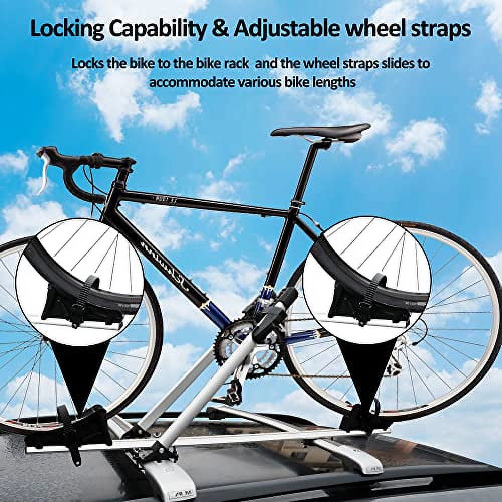 Zibomm Universal Roof Mount Bike Rack, Fork Mount Bike Carrier for Roof Racks with Foldable Secure Ratcheting Arm & Safe Locking, Aluminum Car Rooftop  Carrier 1 Bike Capacity Up to 38.5 lbs