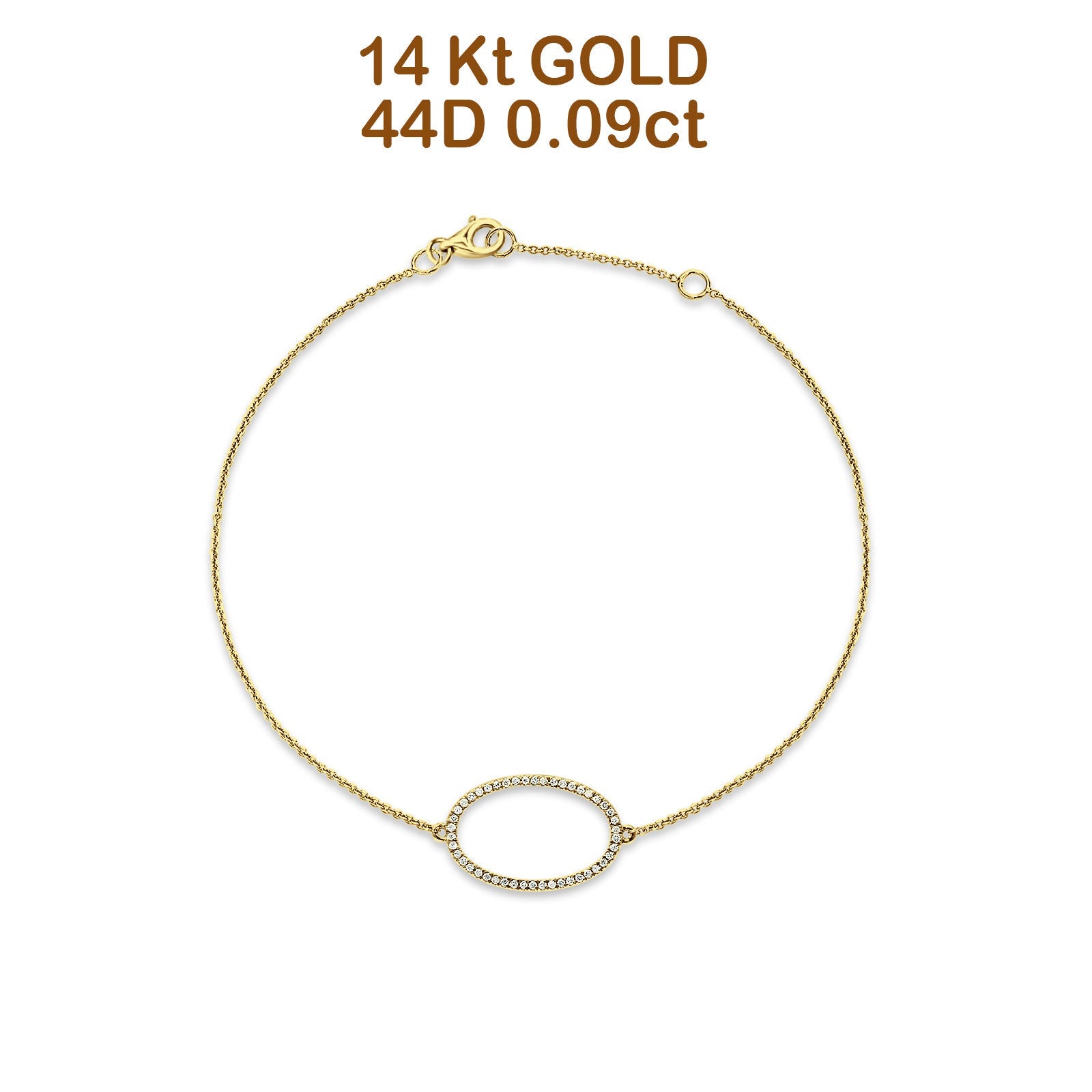 Blue Apple Jewelry Co. Diamond Trendy Oval Shape Adjustable Bracelet 14K Yellow Gold 0.09ct
