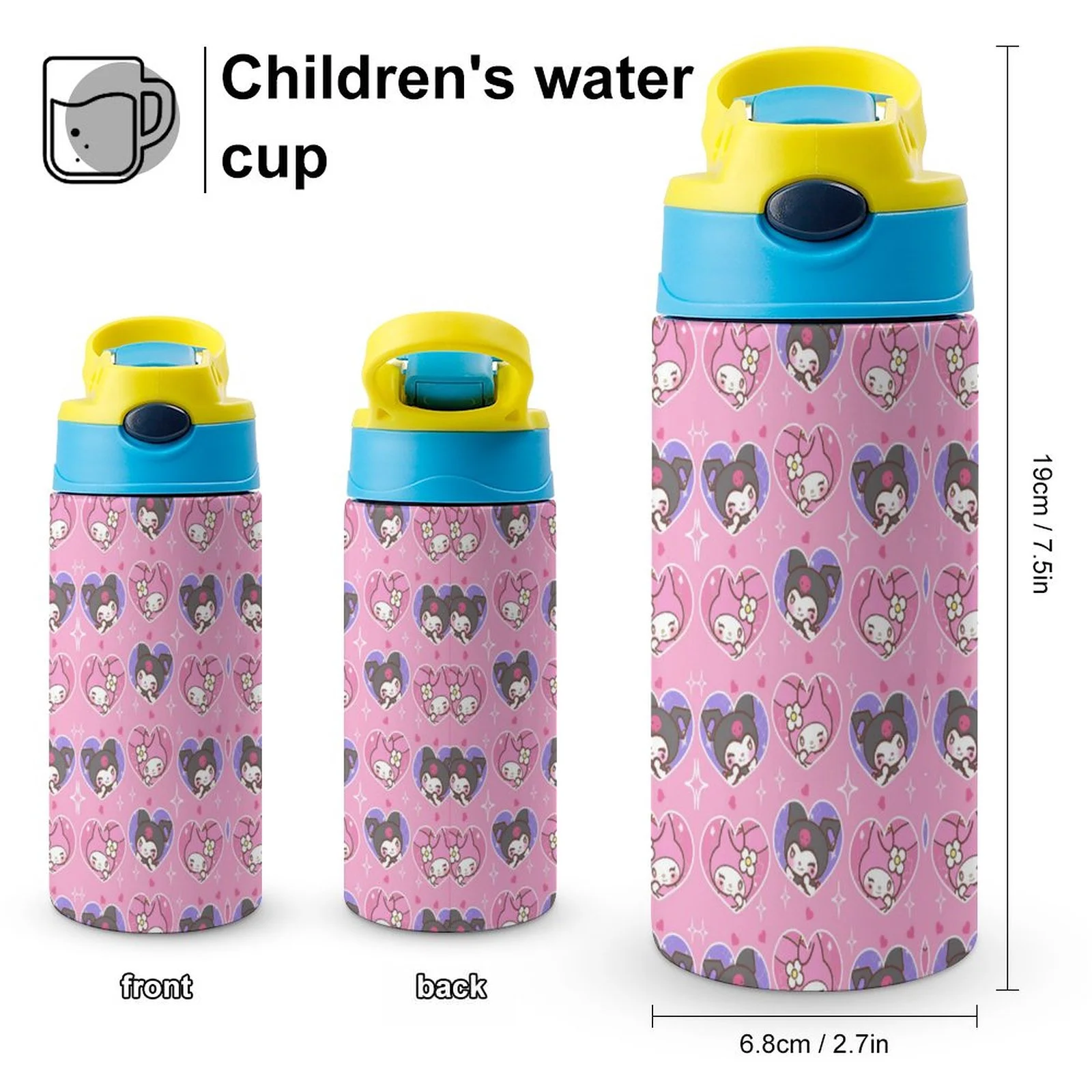 My Melody Kuromi Children's Water Bottle Vacuum Insulated Stainless Steel Cup With Straw Toddler Thermoses