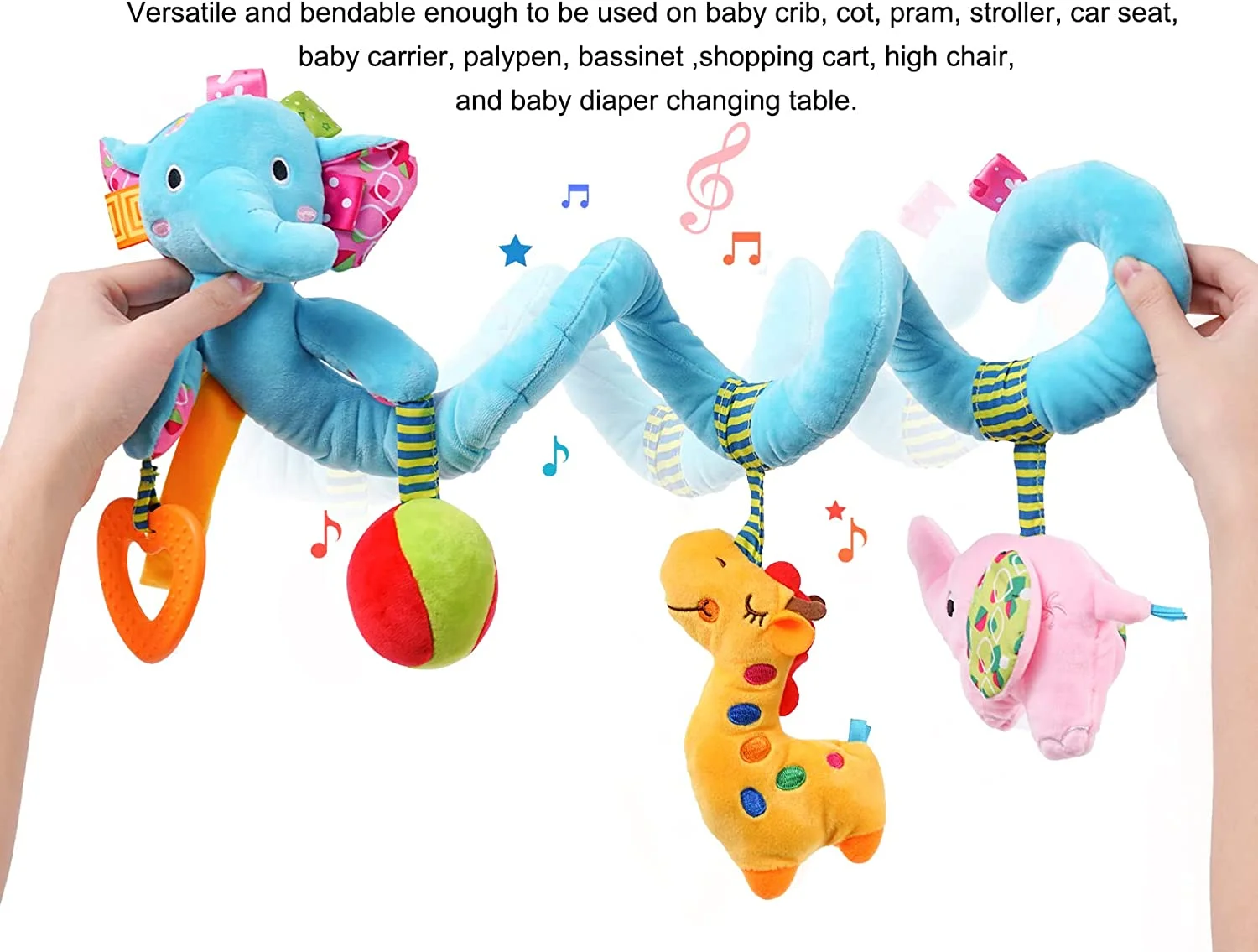 Car Seat Newborn Toys, Infant Baby Stroller Toy 0-12 Months, Hanging Plush Rattles Crib Toys for 3 6 9 Babies Boys Girls Enfants(Blue Elephant)