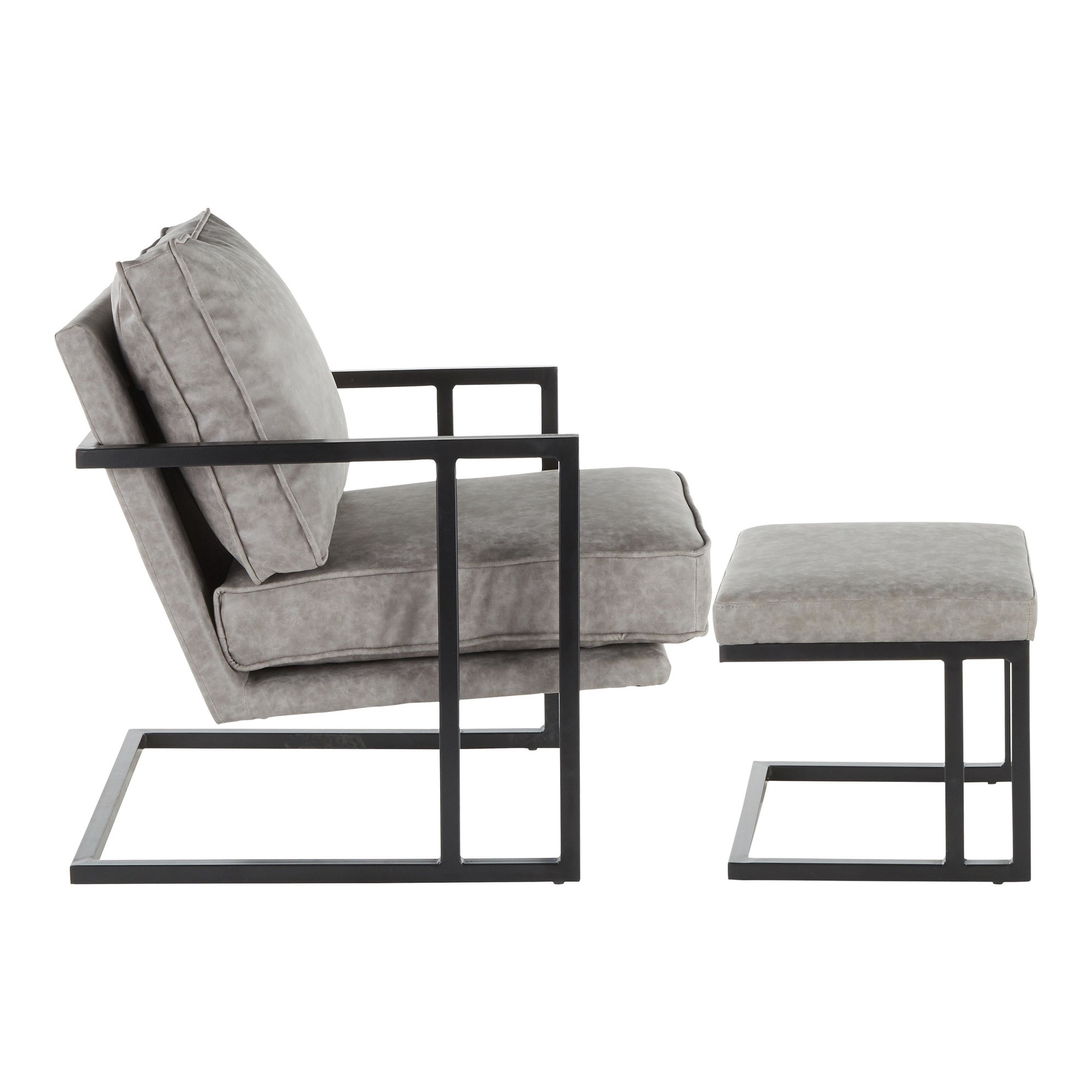 LumiSource Roman Lounge Chair And Ottoman Set, Black/Gray