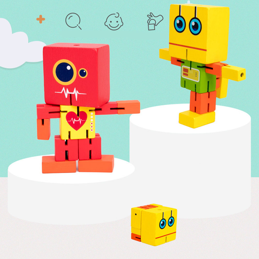 Wooden Robot Block Toy Funny Game Toy Children Educational Playing Toy Creative Puzzle Robot Toy (Red Style)